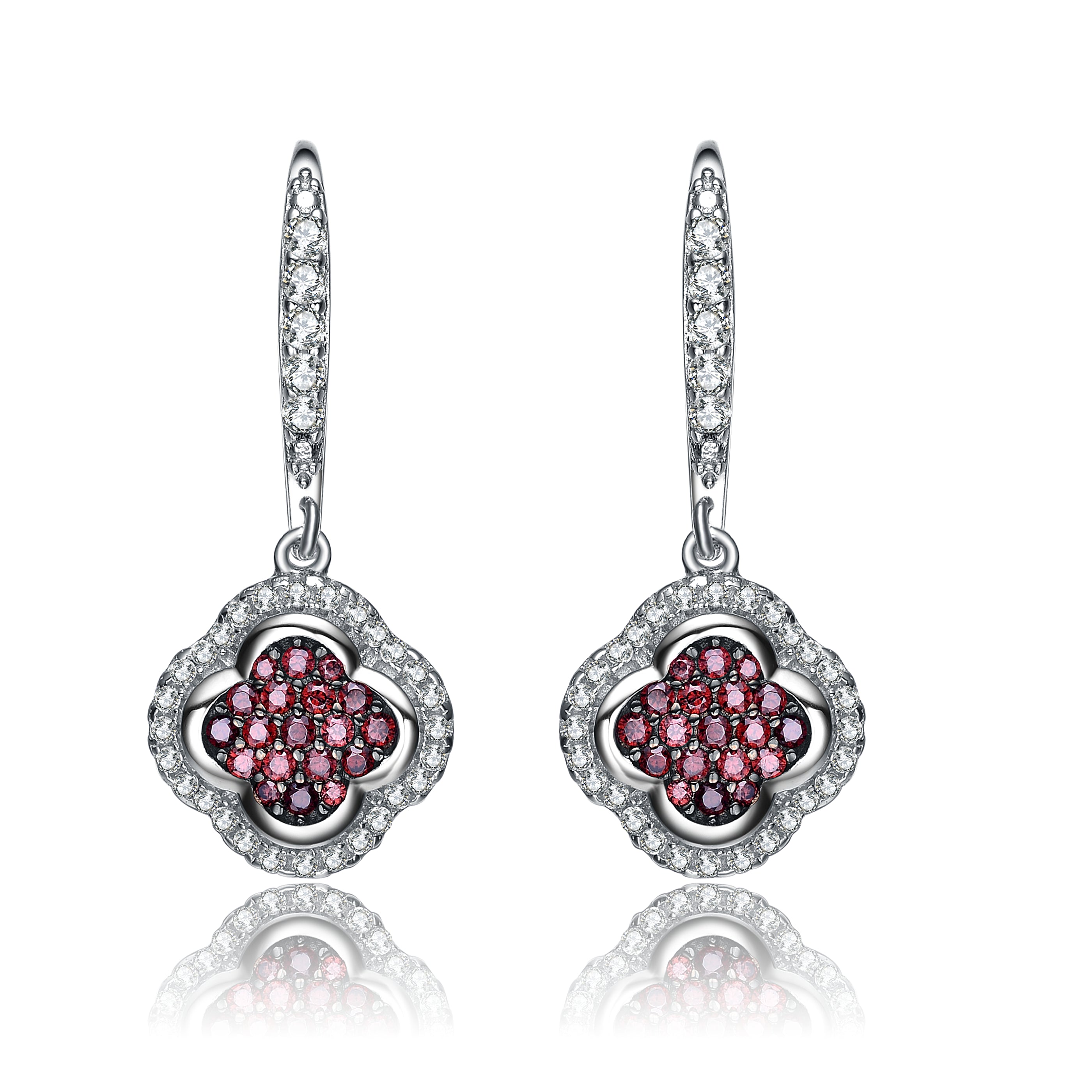 Genevive Jewelry Women's White / Silver Sterling Silver Cubic Zirconia Dark Clover Earrings In Multi