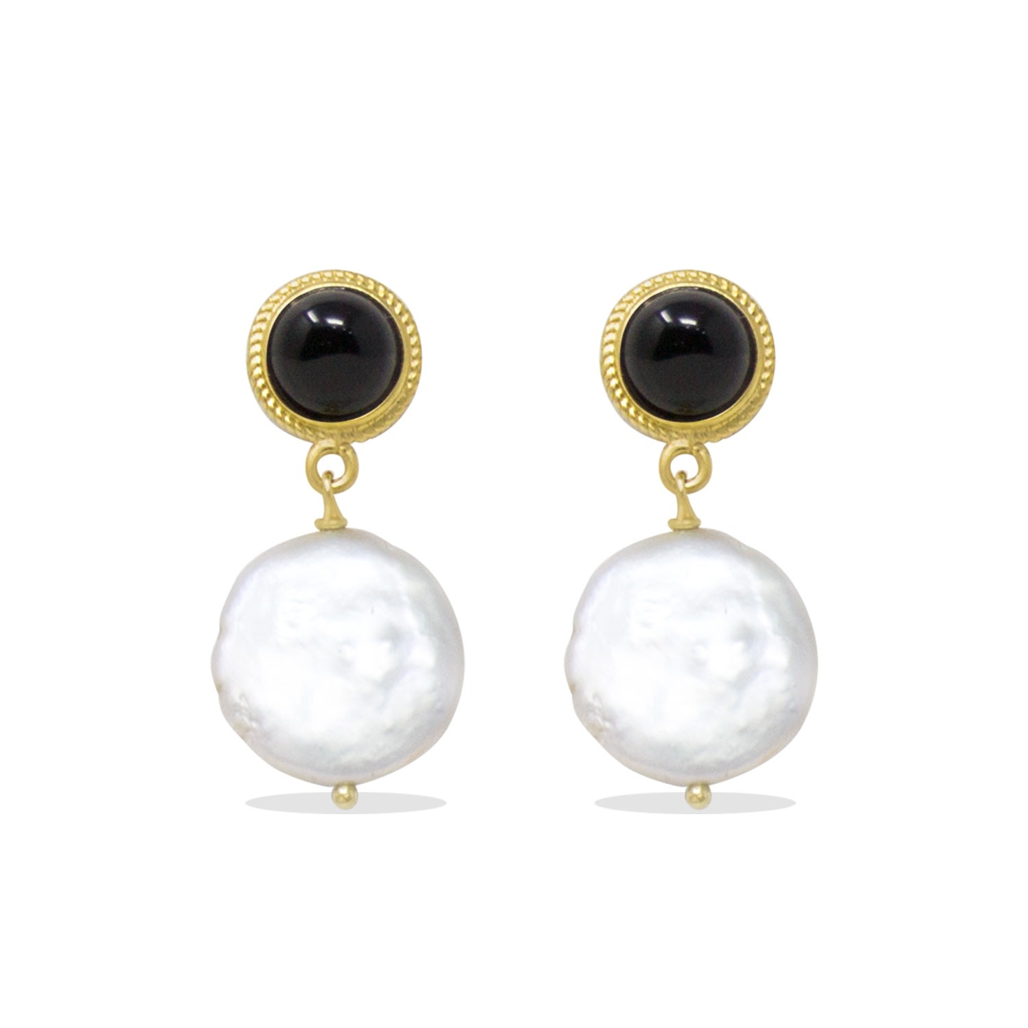 Women’s Black Gold-Plated Onyx & Keshi Pearl Earrings Vintouch Italy