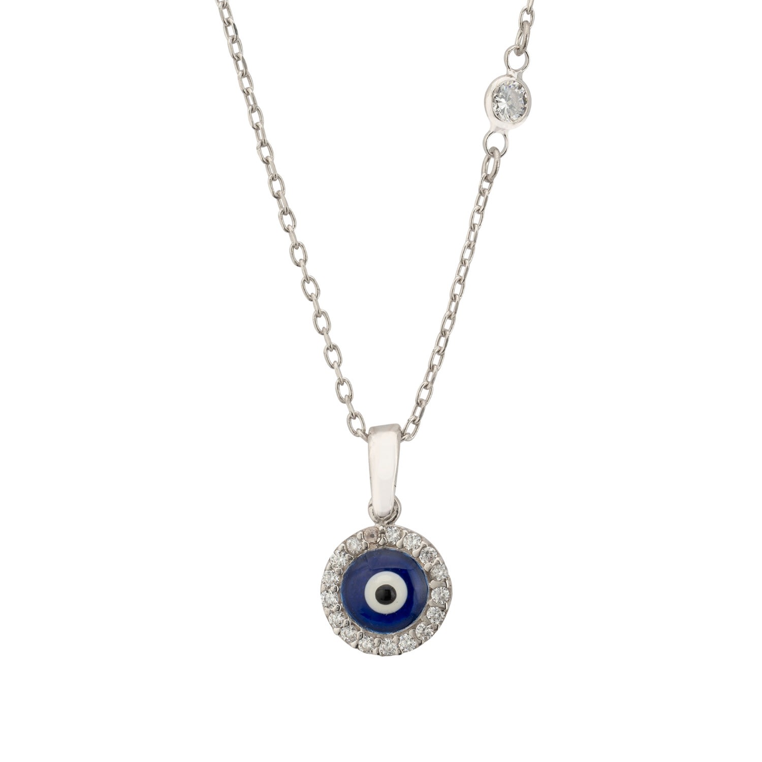 Women’s Blue / Silver / White Evil Eye Dark Blue Enamel Pendant Necklace Silver Latelita