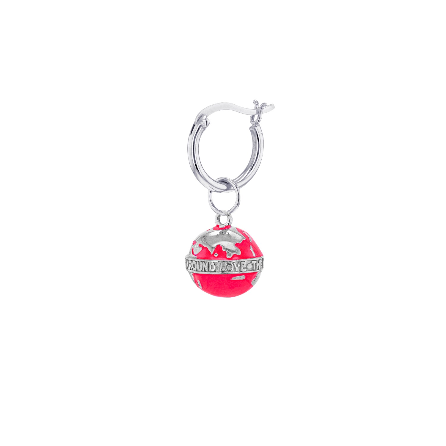 True Rocks Men's Silver / Pink Neon Pink & Sterling Silver Mini Globe Charm On Silver Hoop In Silver