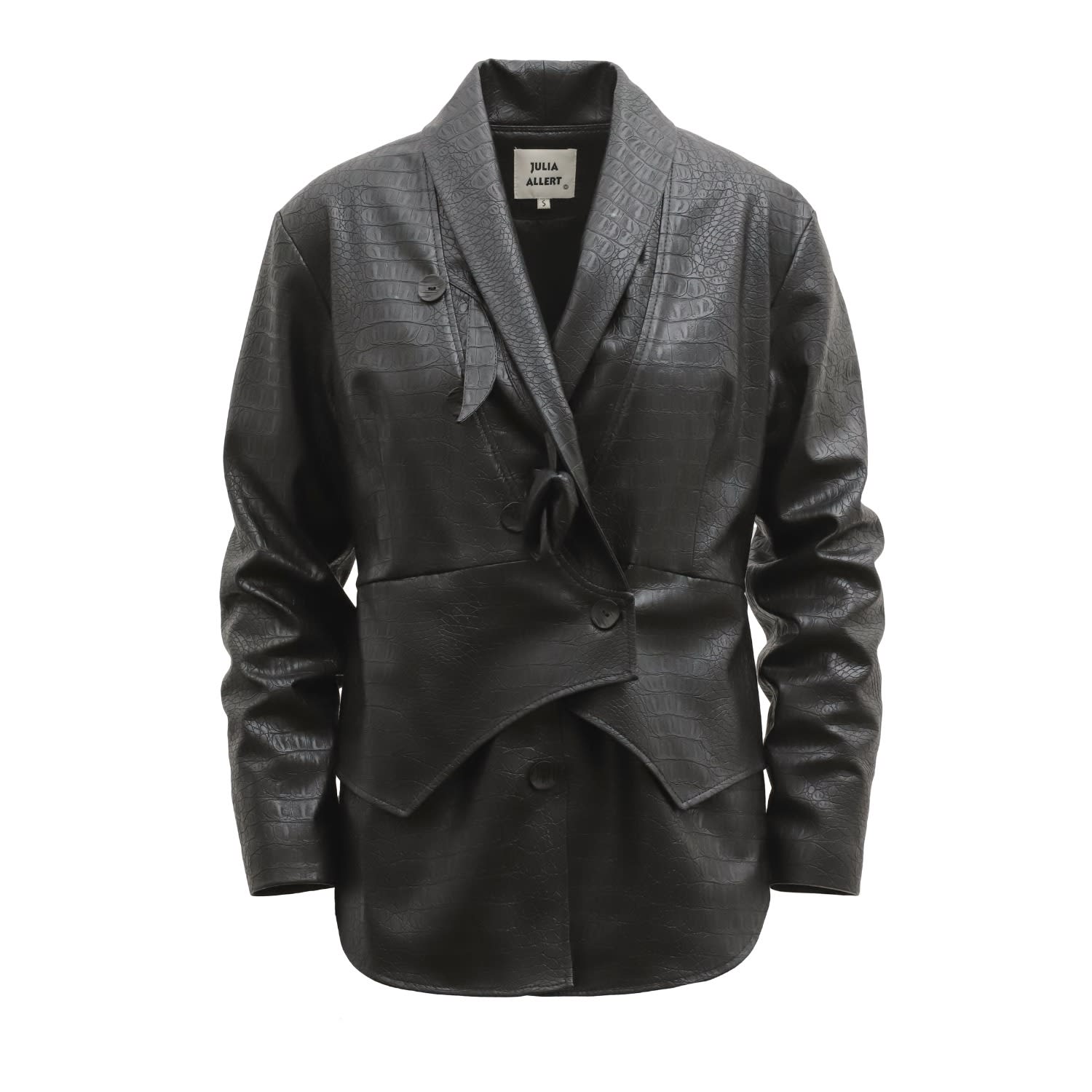 Julia Allert Women's Croc-effect Faux Leather Wrap Blazer Jacket – Black In Black