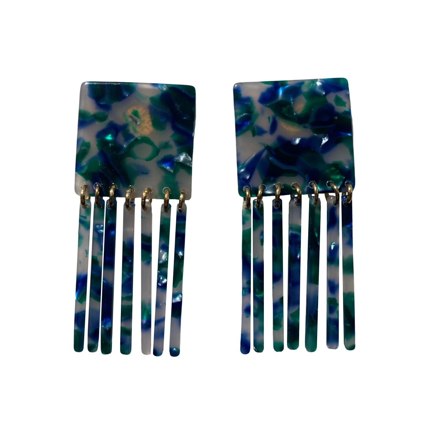 Women’s Square Fringe Earrings In Blue & Green Closet Rehab