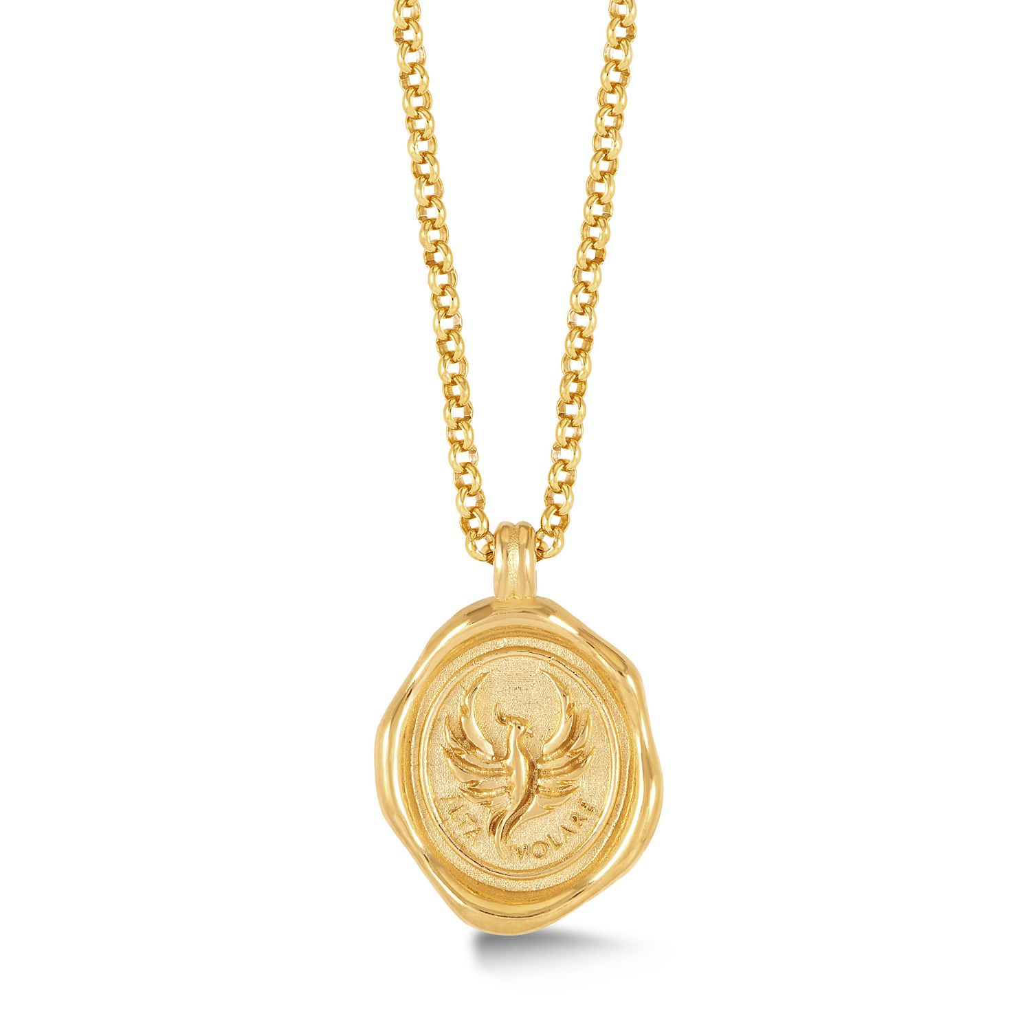 Dower & Hall Gold Men's Fly High Phoenix Talisman Necklace In Vermeil In Gold