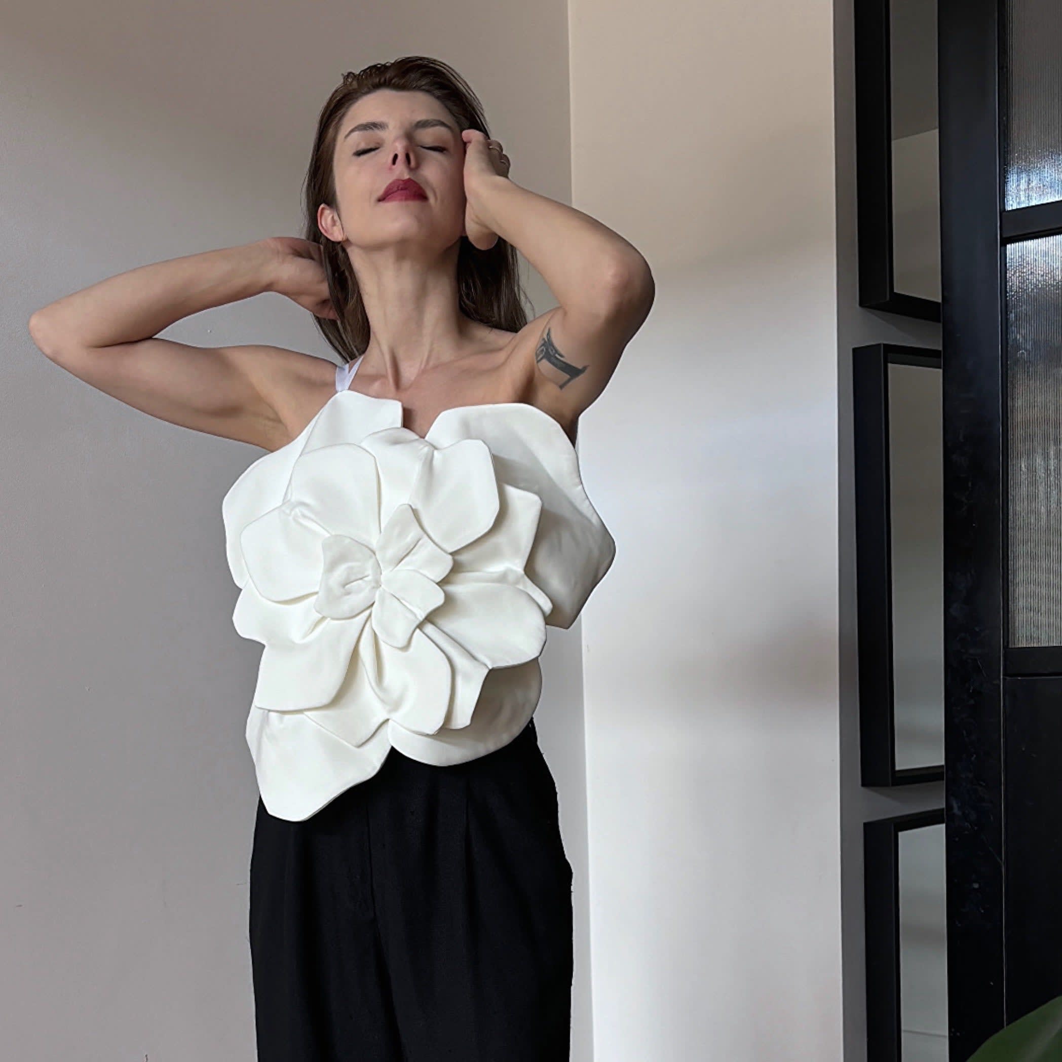 White Flower Top With Asymmetric Strap & Criss Cross Back | London