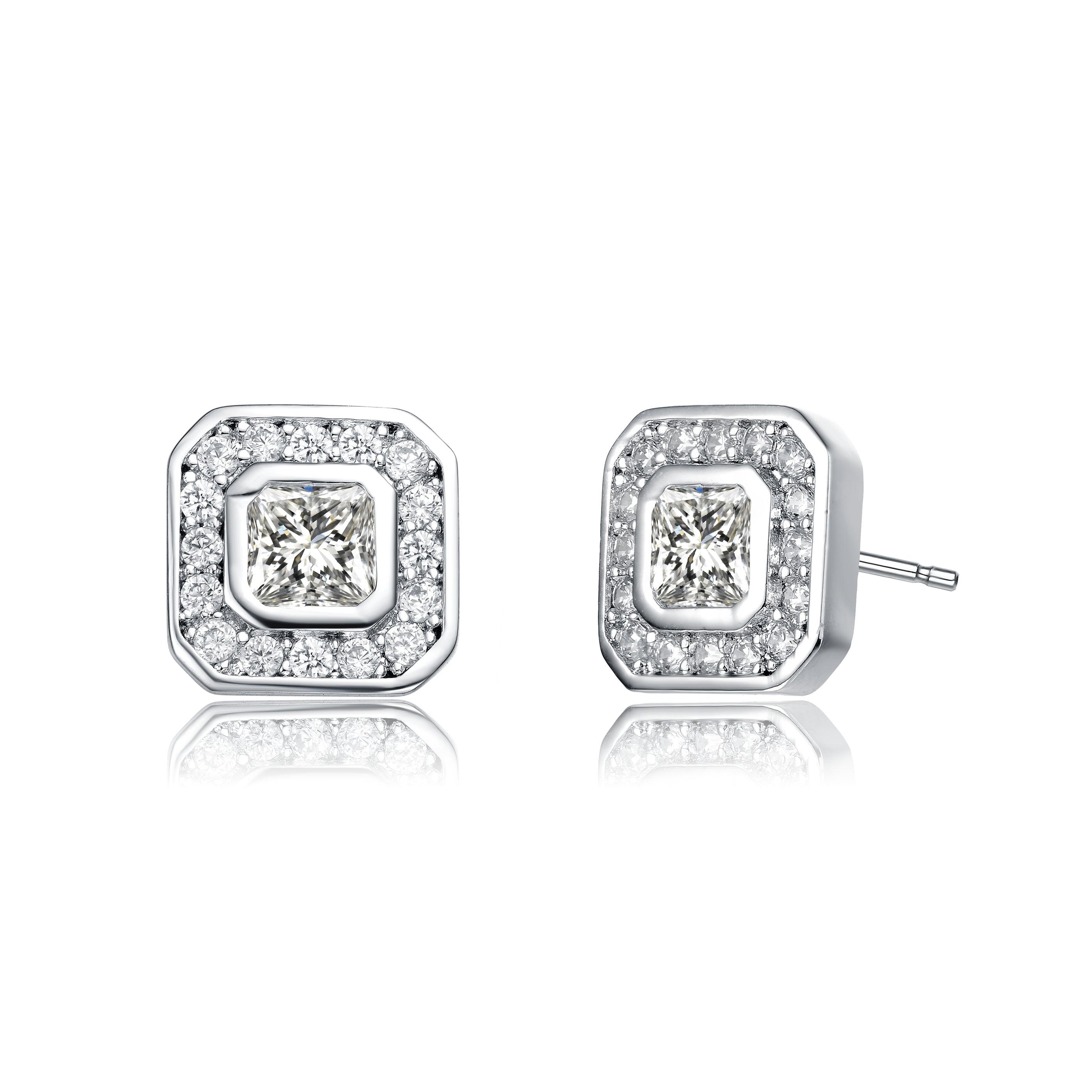Genevive Jewelry Women's White Rachel Glauber Exclusive Rhodium Plated Cubic Zirconia Square Stud Earrings In White
