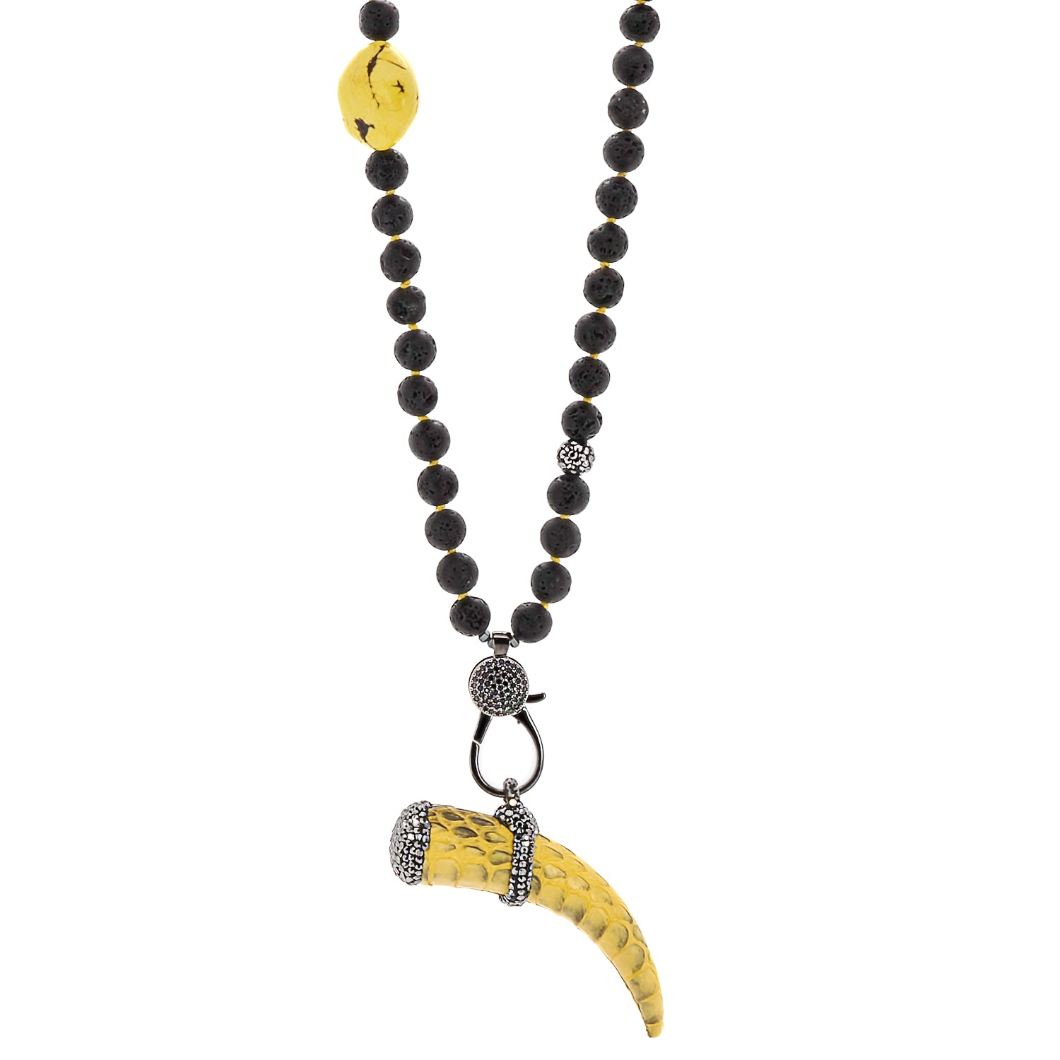 Women’s Yellow / Orange / Silver Yellow Cornicello Pendant Black Lava Stone Unique Beaded Necklace - Black Ebru Jewelry