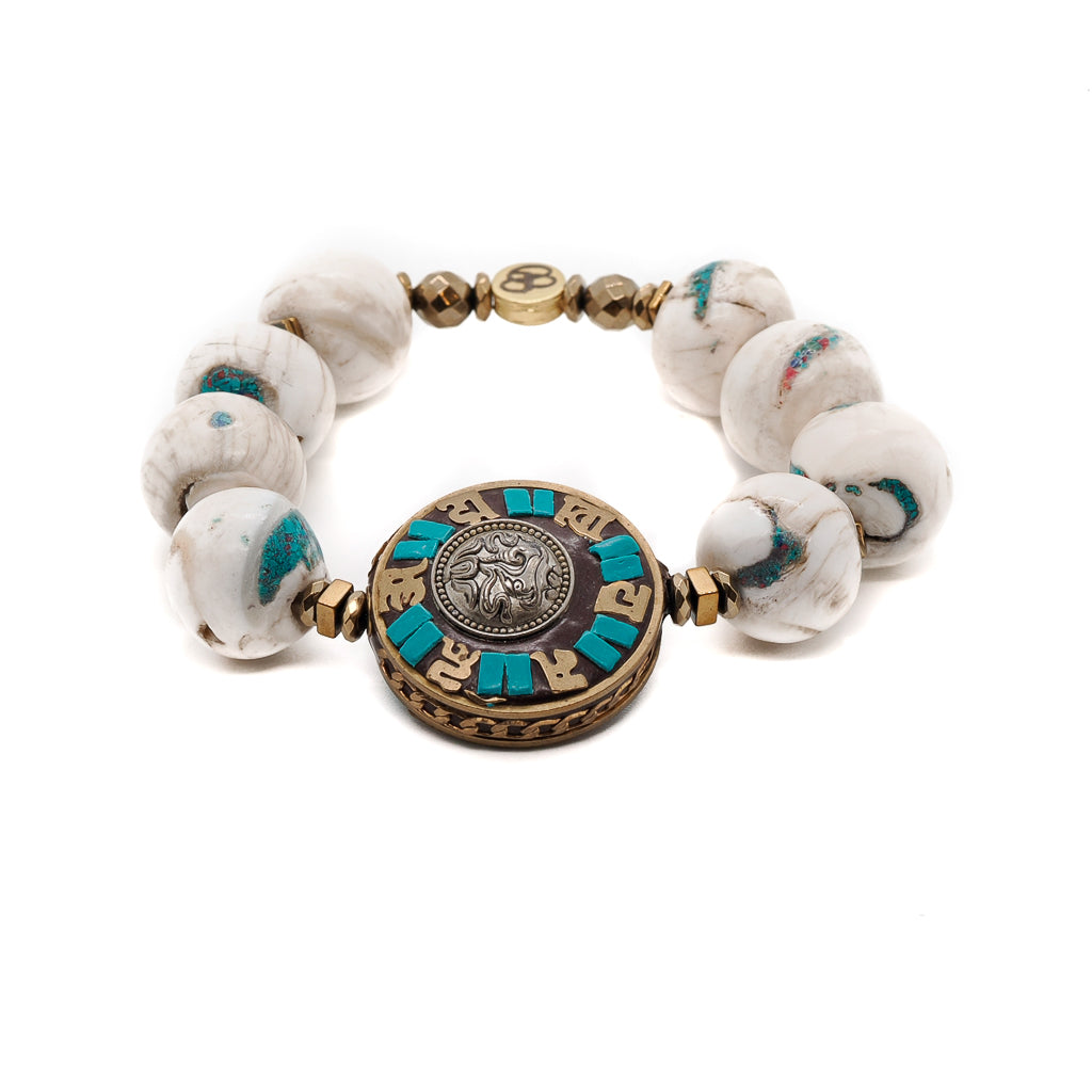 Women’s Gold / Blue / White True Love Nepal Beaded Mantra Bracelet - White Ebru Jewelry