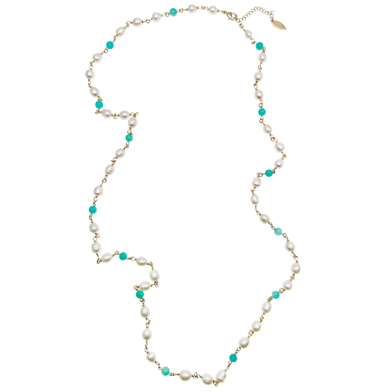 Women’s Blue / White Amazonite Stone And Freshwater Pearls Station Necklace Farra