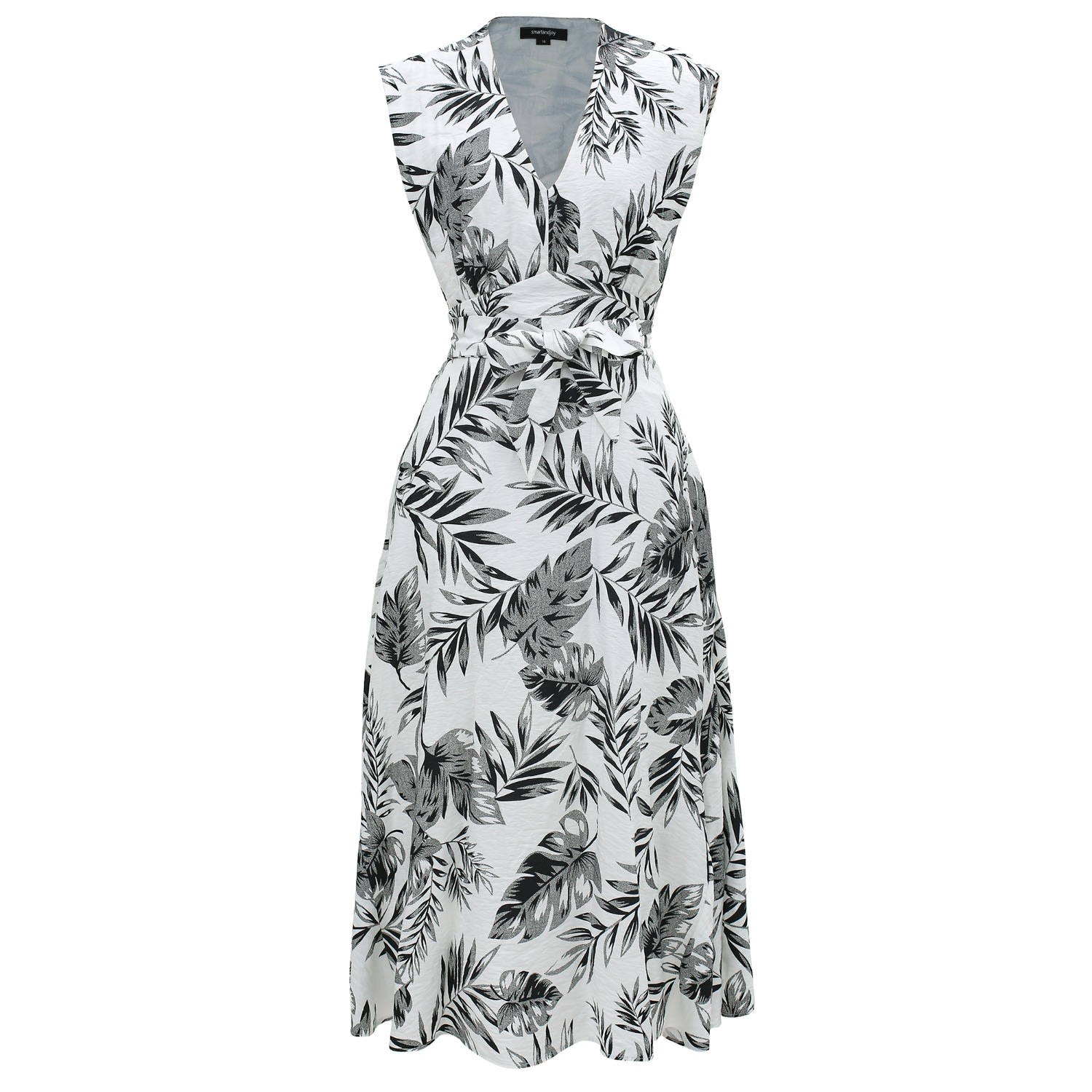 Smart And Joy Women's Tropical Print Sleeveless Midi Dress - Black In Black