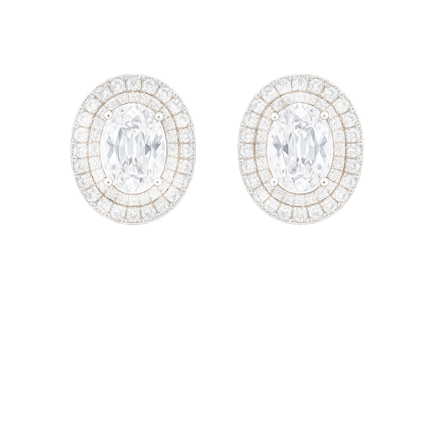 The Gala Women's Silver Oval Triple Halo Stud Earrings In Gray