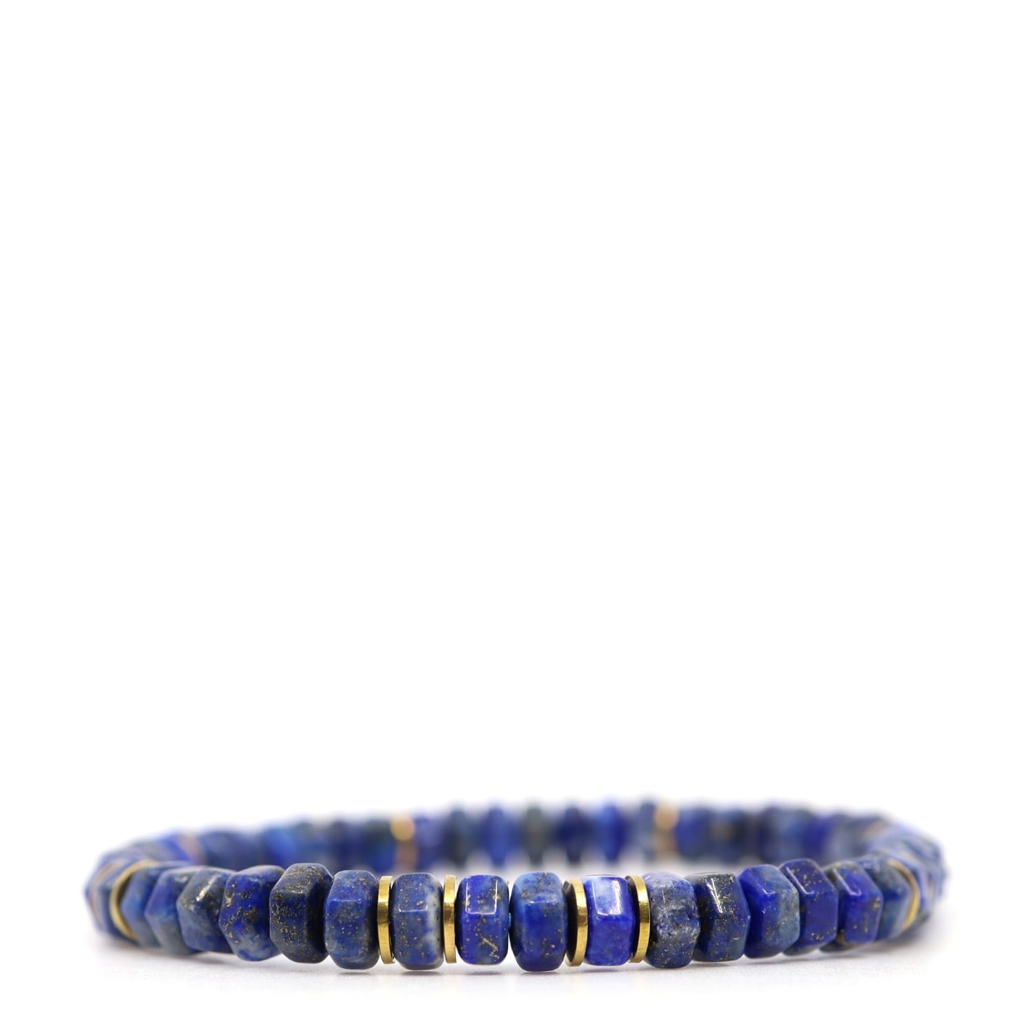 Shar Oke Men's Blue / Gold Lapis Lazuli & Gold Stainless Steel Beaded Bracelet