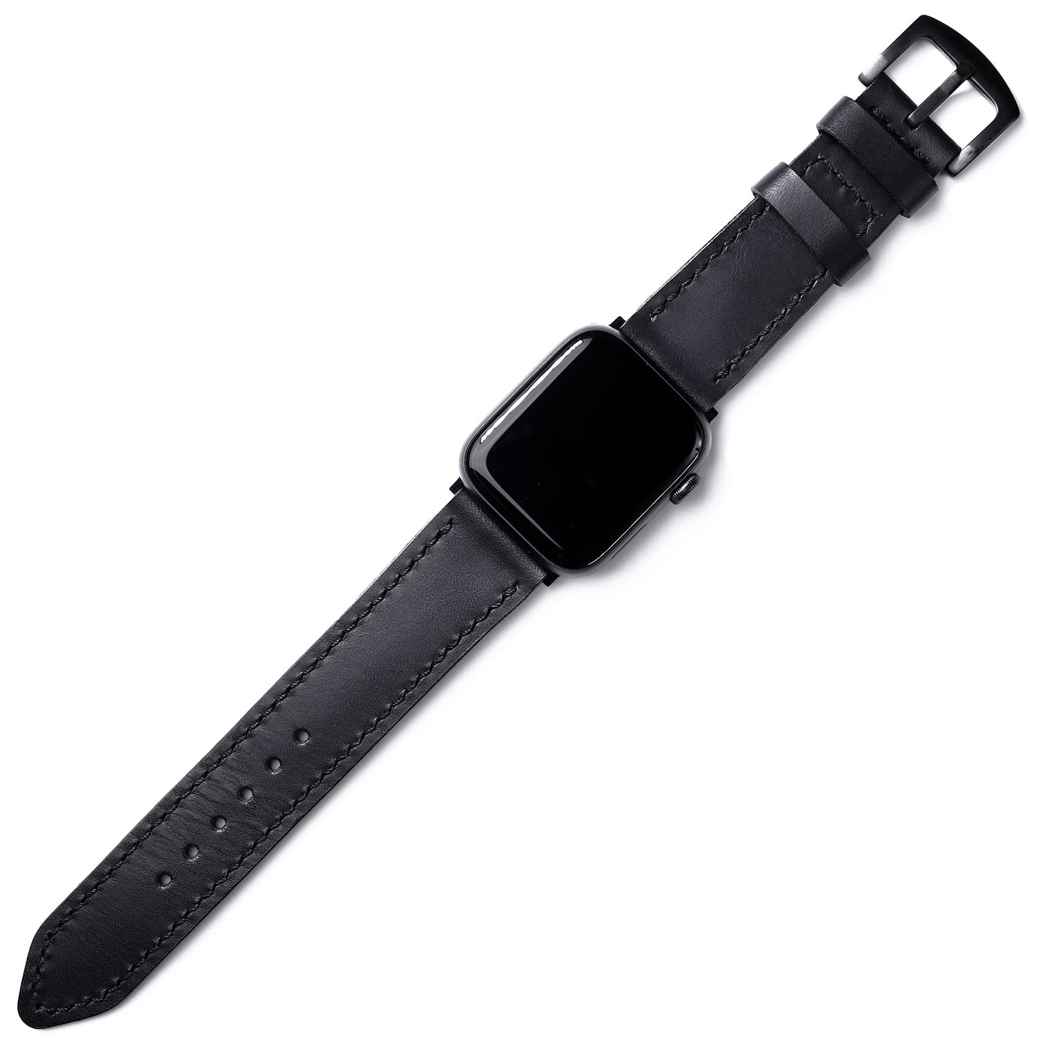 Roarcraft Men's Apple Watch Ultra Custom Made Leather Watch Strap - Black In Black