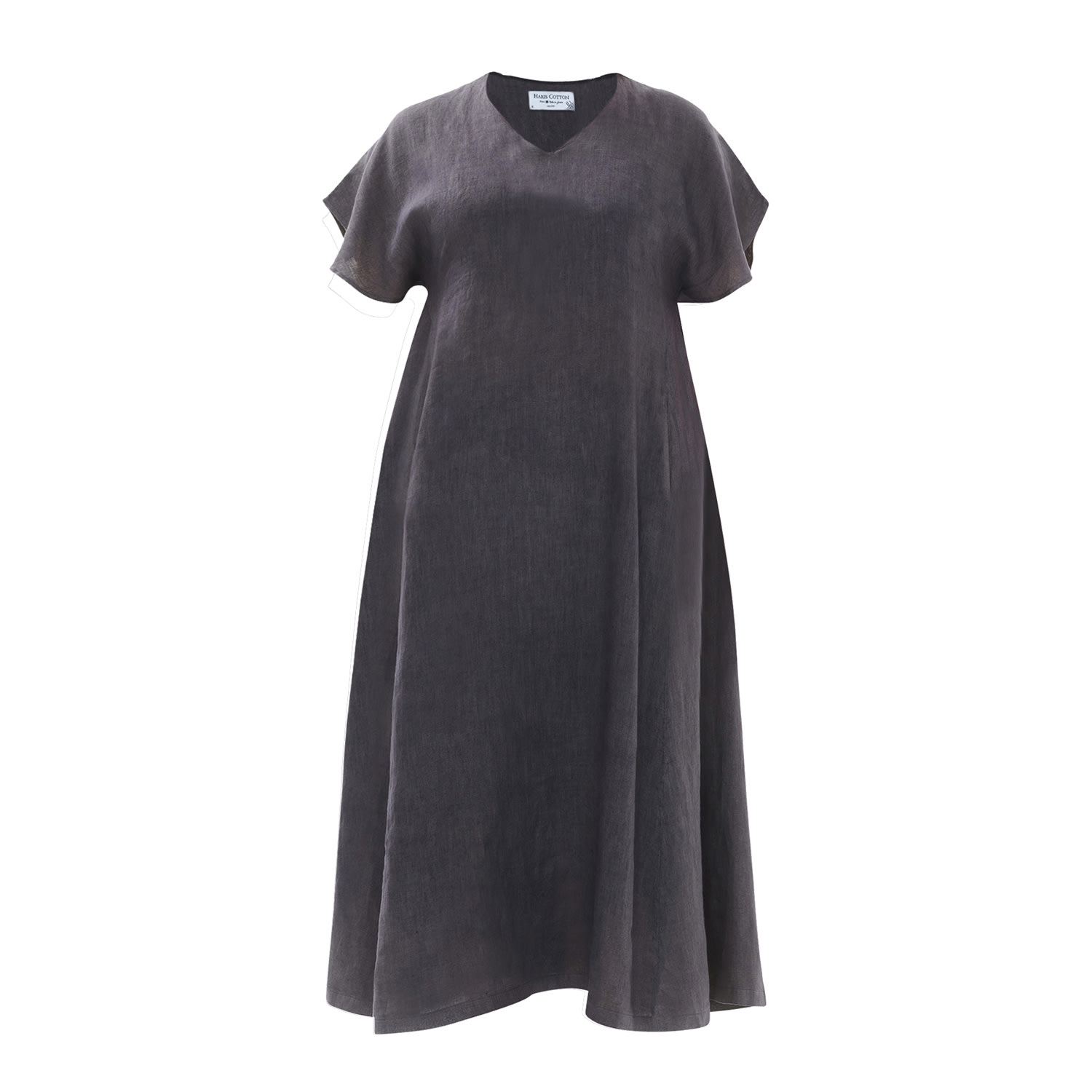 Haris Cotton Women's Grey A Line Cami Linen Dress With Batwing Sleeve - Iron In Grey