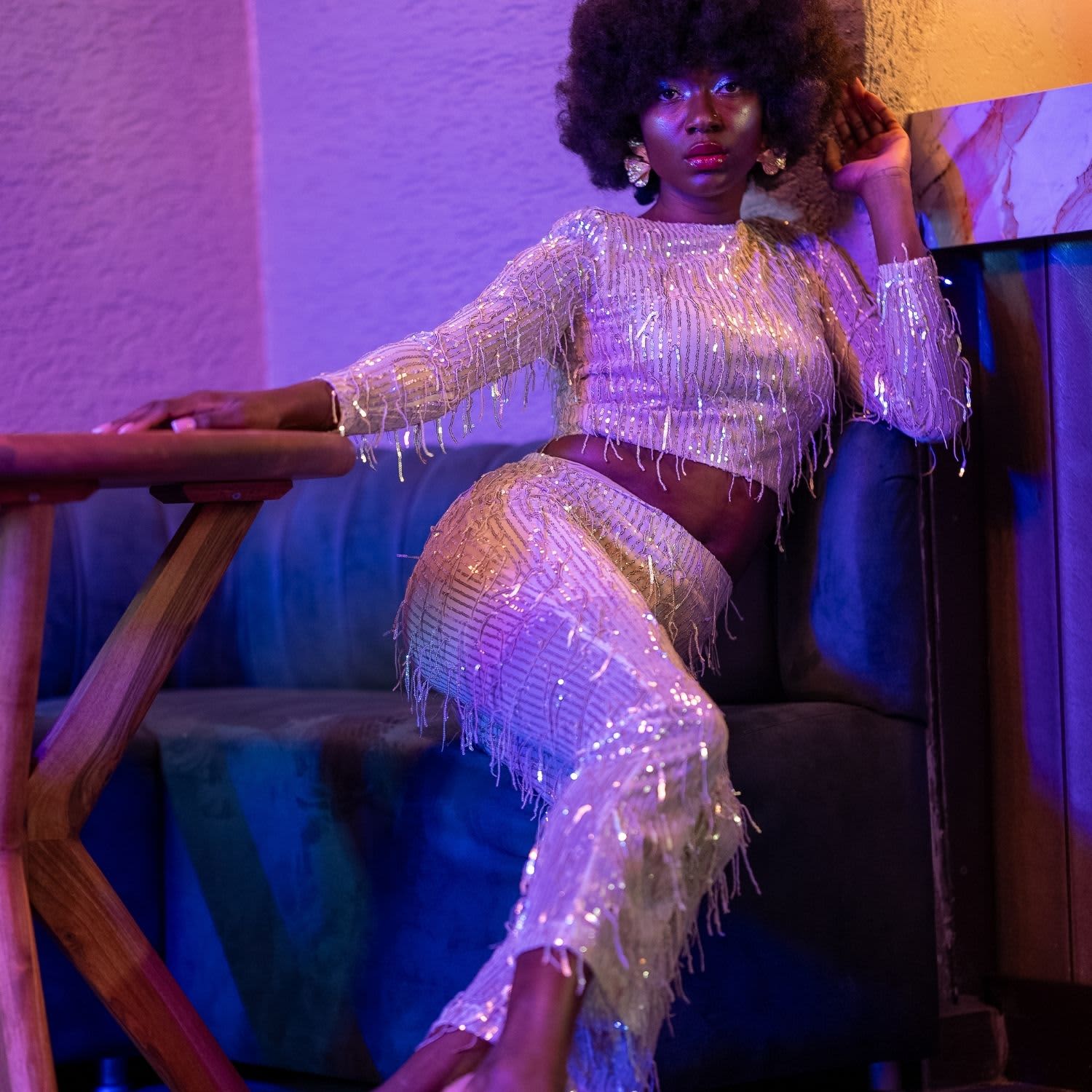 パンツ kiss the club glitter quilting pants sylvie-sequin-fringe-pant-
