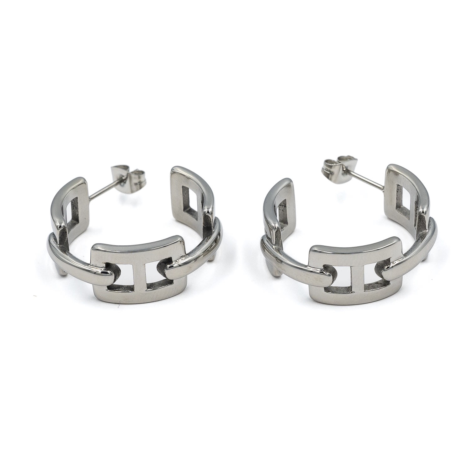 Women’s Silver Geo Hoop Earrings Superdivajewellery