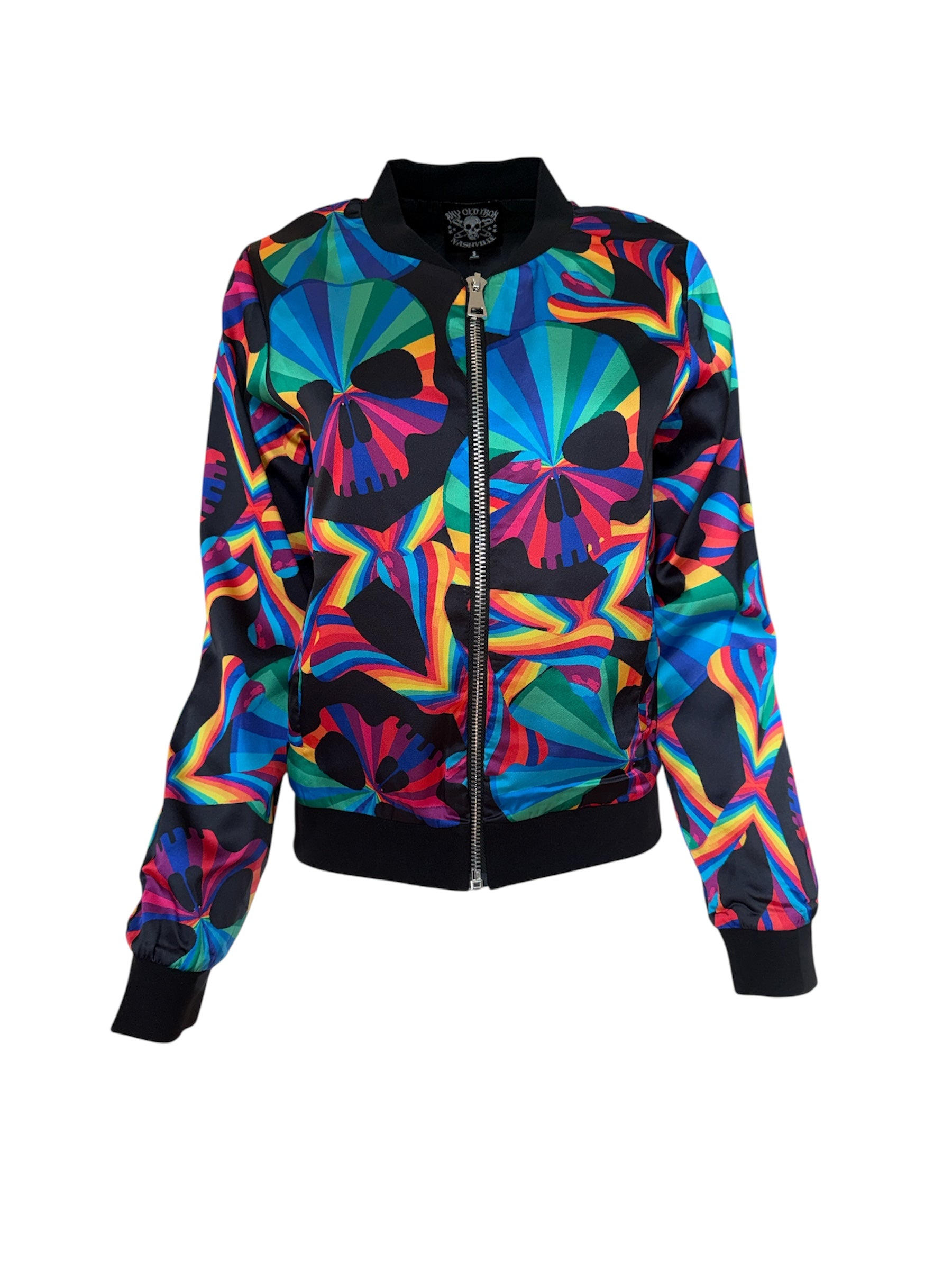 Women's Black / Blue Rainbow Skull Bomber Jacket | XXL | Any Old Iron