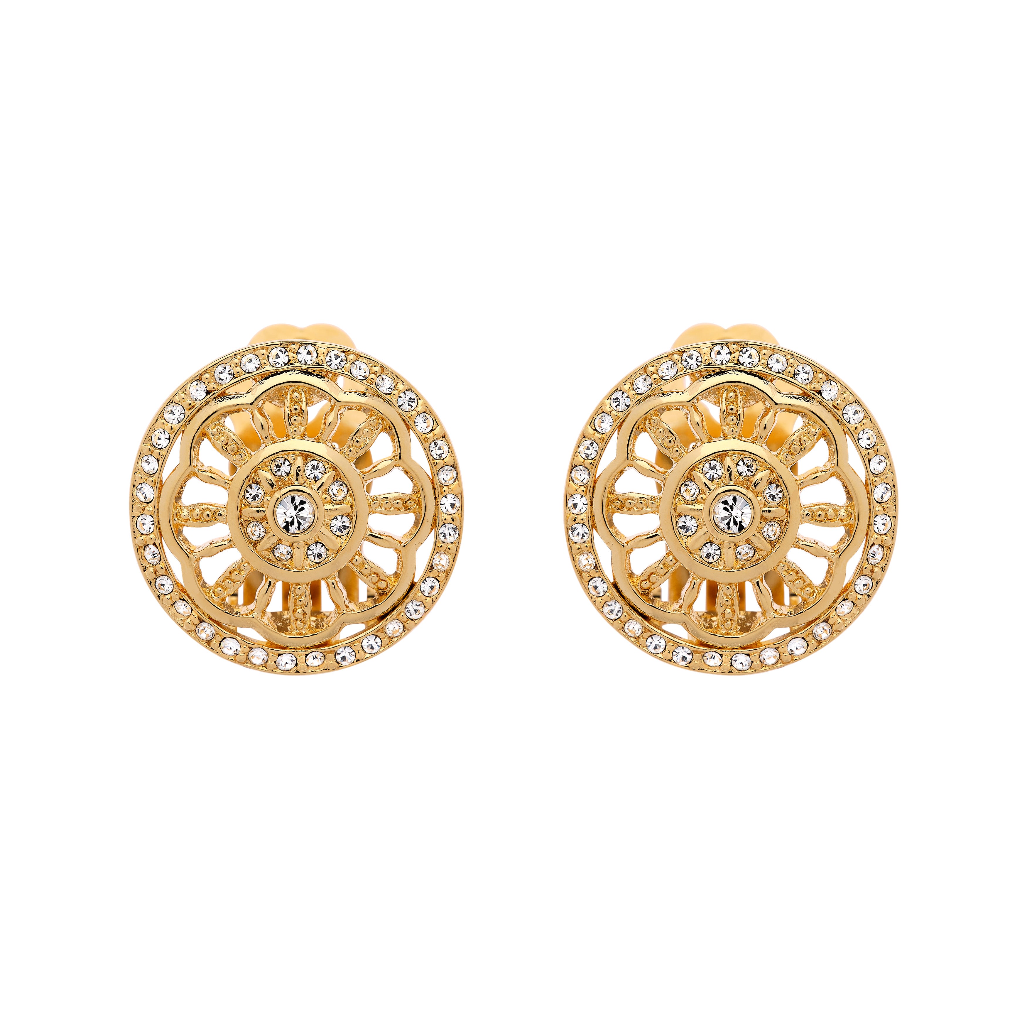 Emma Holland Jewellery Women's Gold & Crystal Disc Clip Earrings In Gold