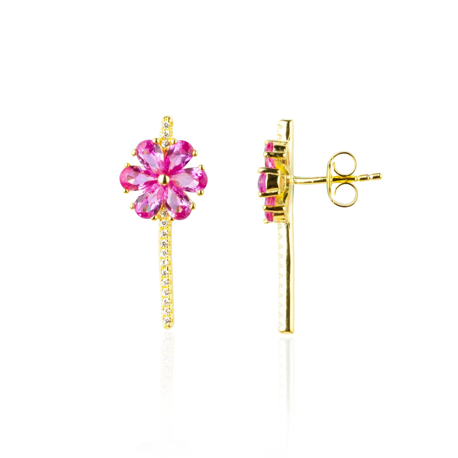 Women’s Lina Pink Flower Earring - Gold Ep Designs