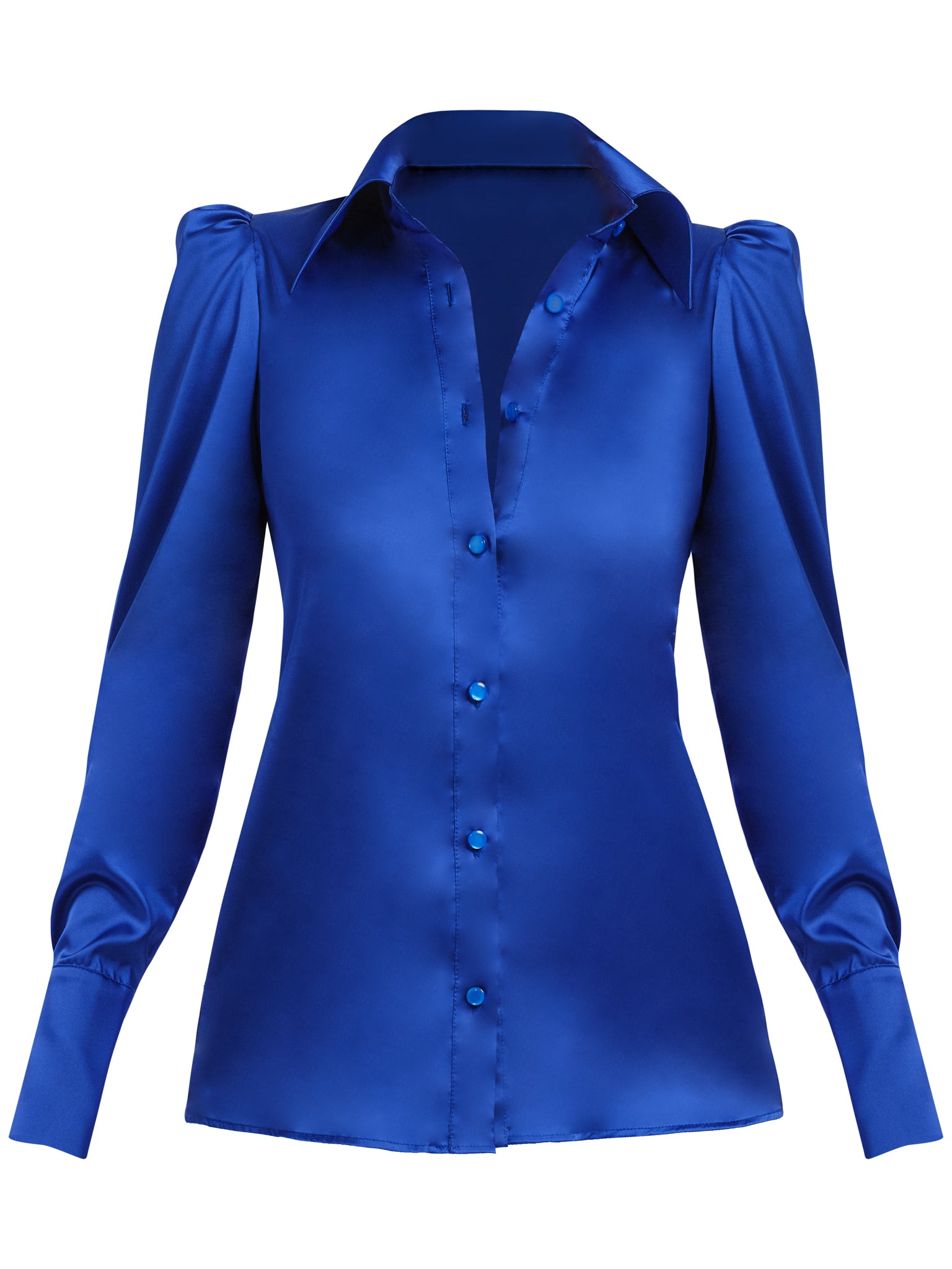 Women’s Royal Azure Fitted Satin Shirt - Blue Large Tia Dorraine