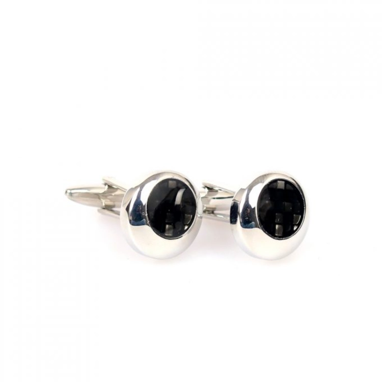 David Wej Men's Circle Chequered Design Cufflink - Silver Black In Multi