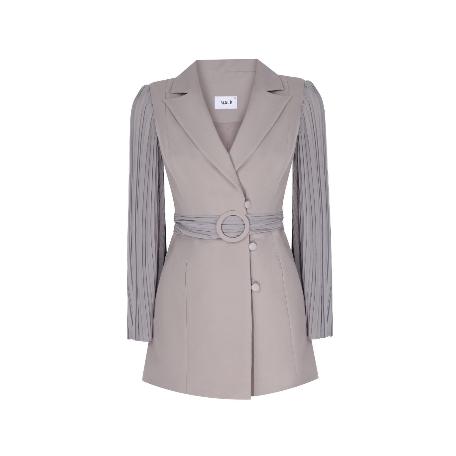 Nalè Women's Pleated Sleeves Blazer With Detachable Belt & Palazzo Wide Leg Trouser- Grey In Grey