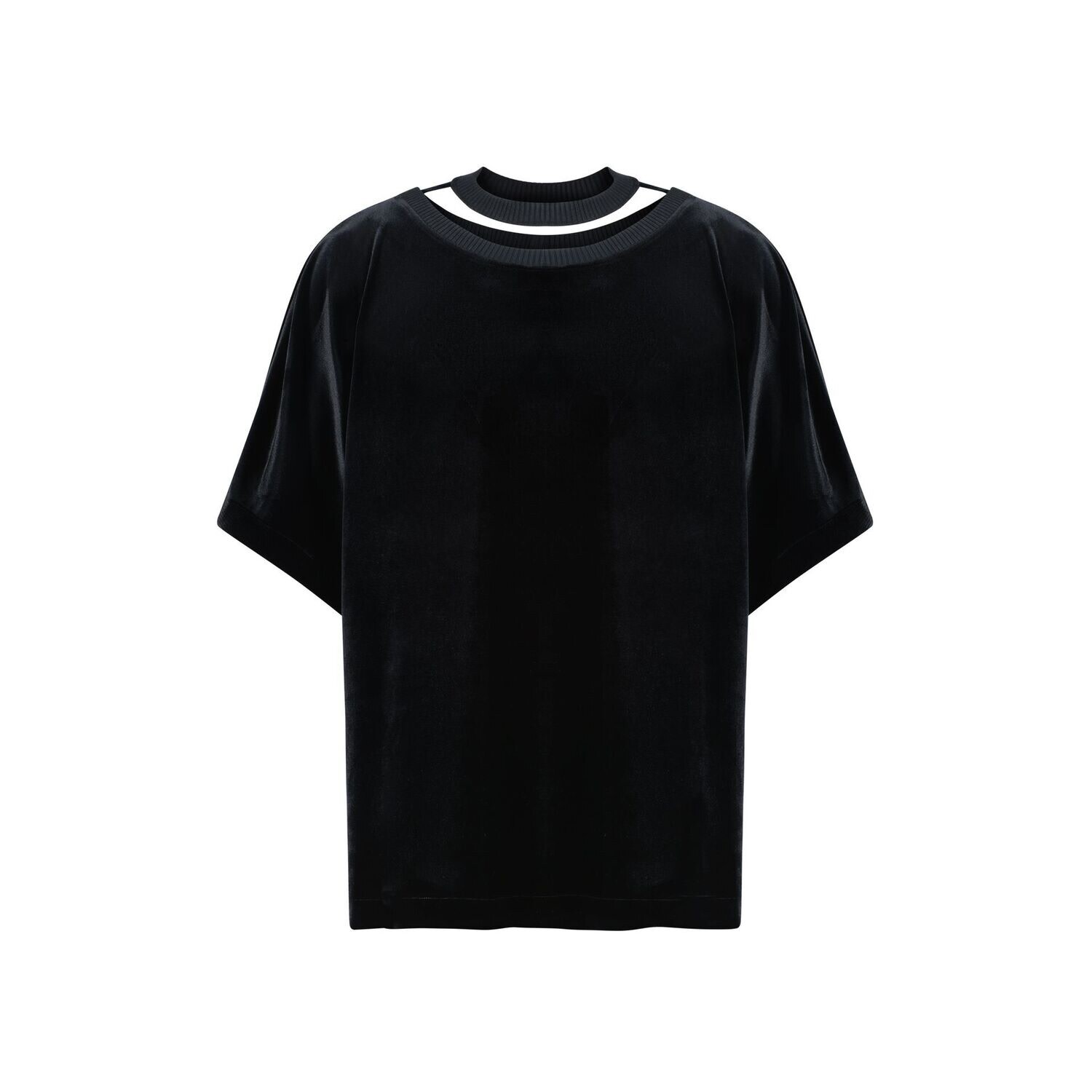 Men’s Black Velvet Double Collar T- Shirt 3Xl ch