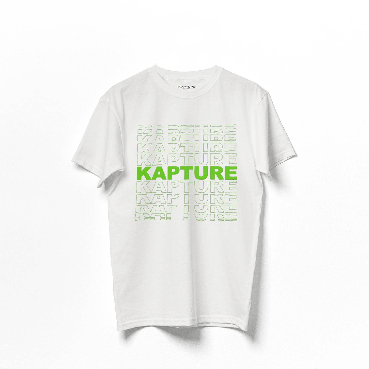 Kapture Men's  Green Light Printed Tee- White In White