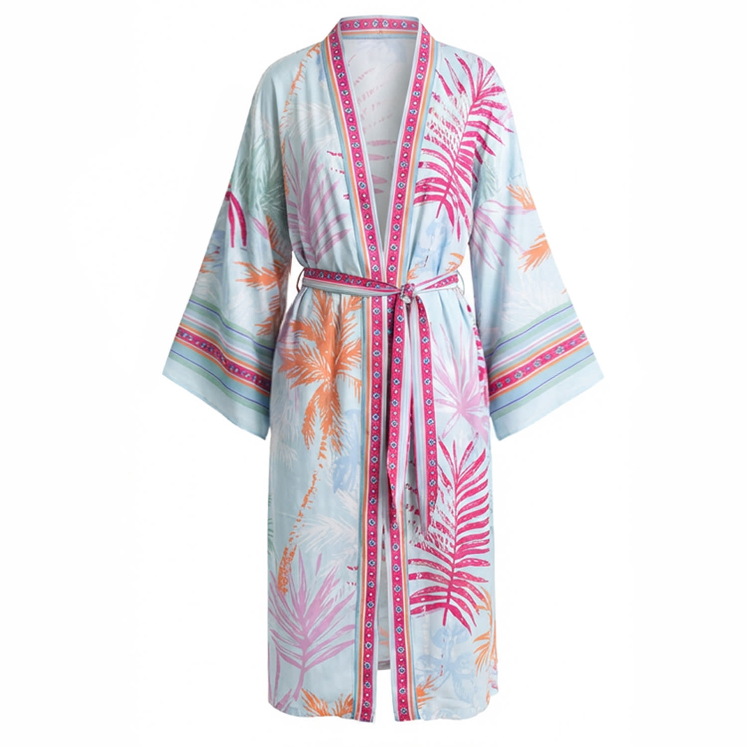 Women's Palma Tropical Print Belted Resort Kimono | One Size | Loveist Mağazasi