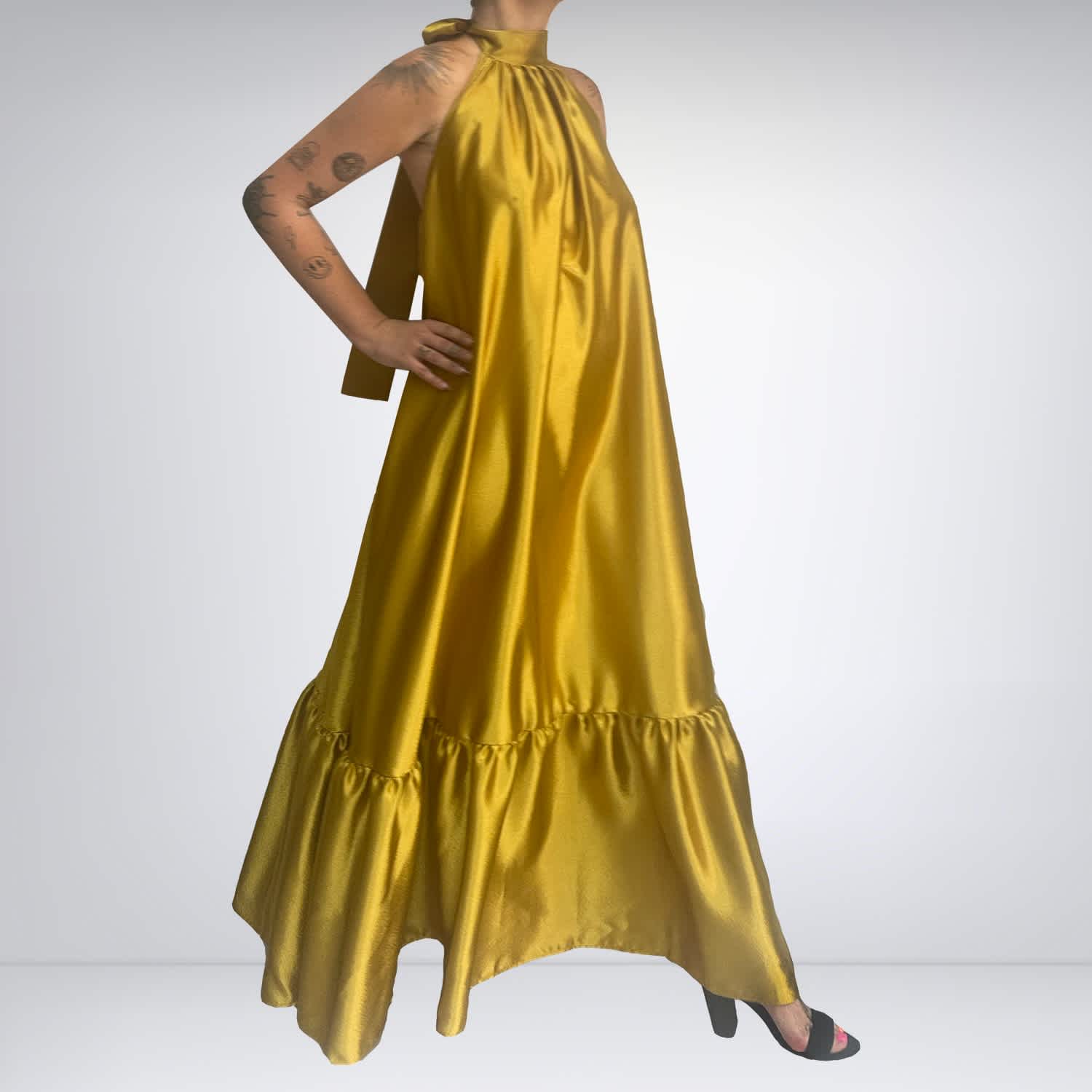 blaise yellow satin maxi dress The Blaise Maxi Dress - Liquid Gold | Blaise London
