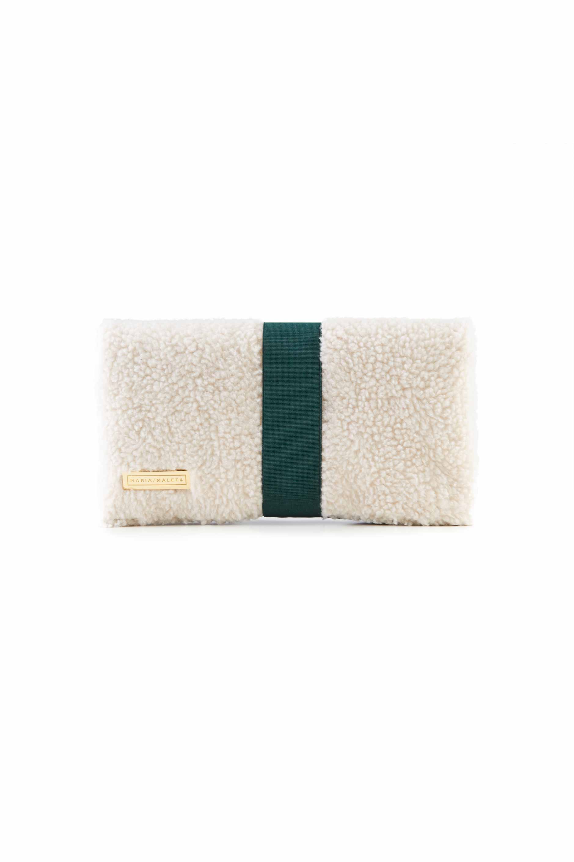 Women’s Green / White White Shearling Clutch One Size Maria Maleta