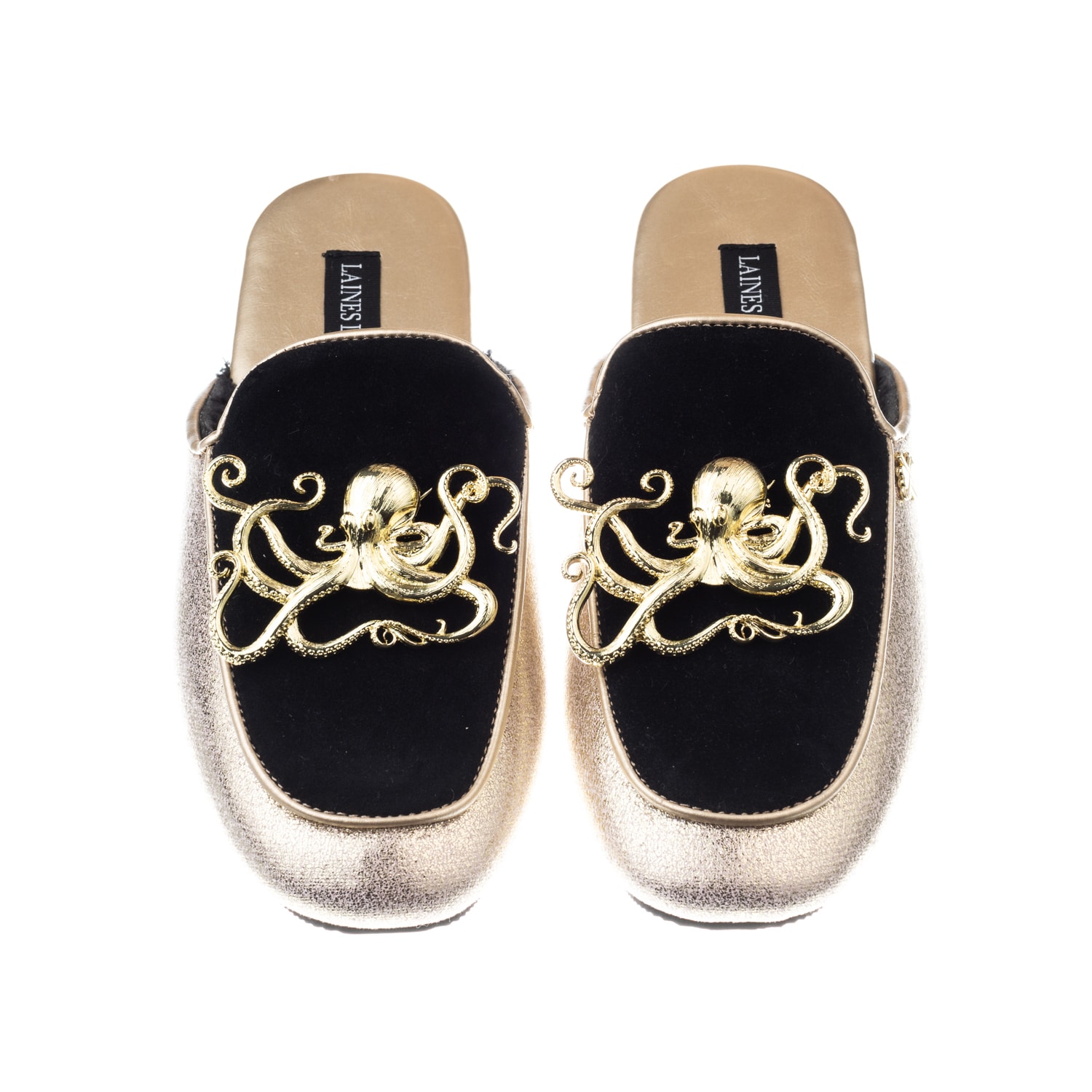 Laines London Women's Gold / Black Classic Mules With Double Gold Octopus Brooches - Black & Gold In Black/gold