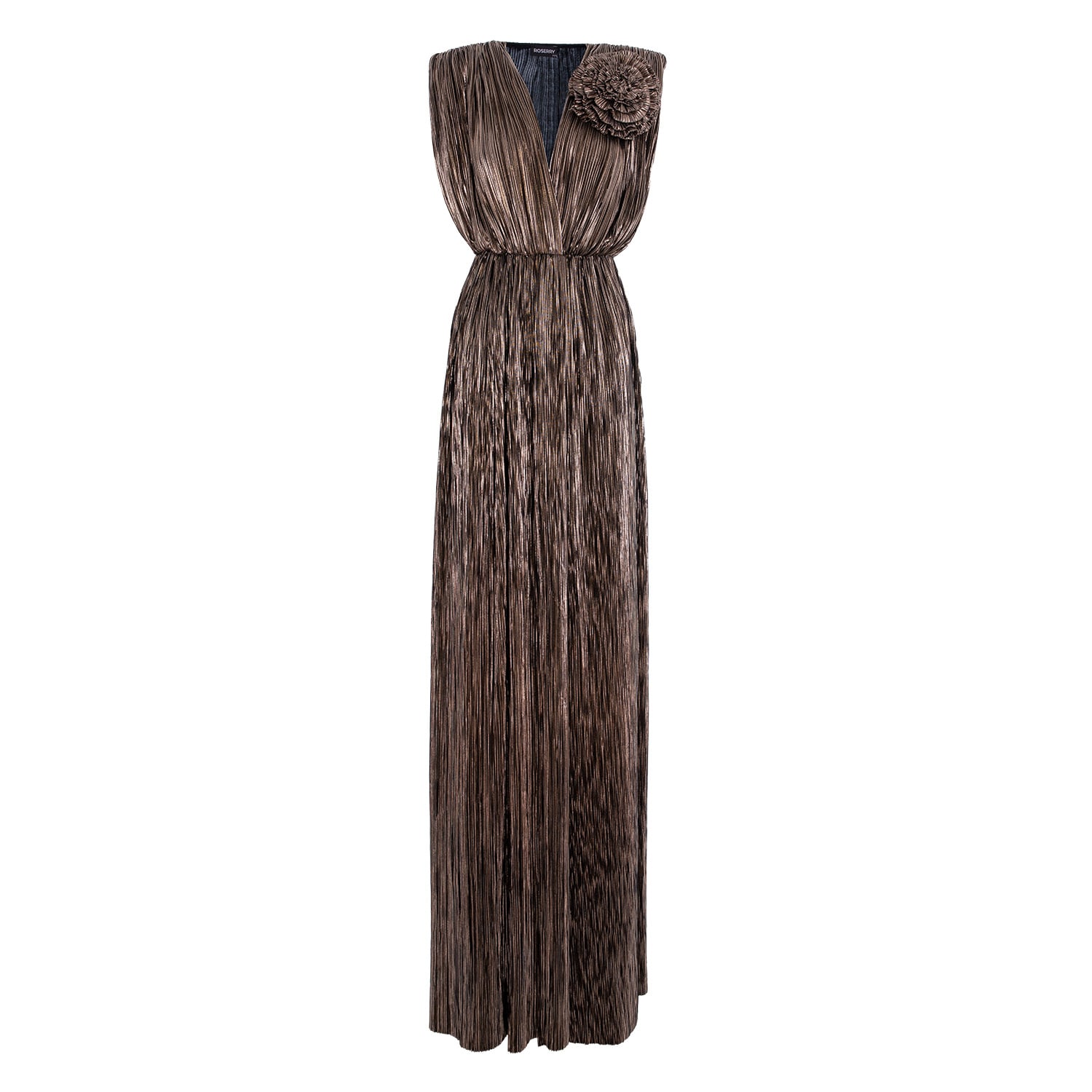 Roserry Women's Sicily Maxi Pleated Lurex Satin Dress In Gold In Gold