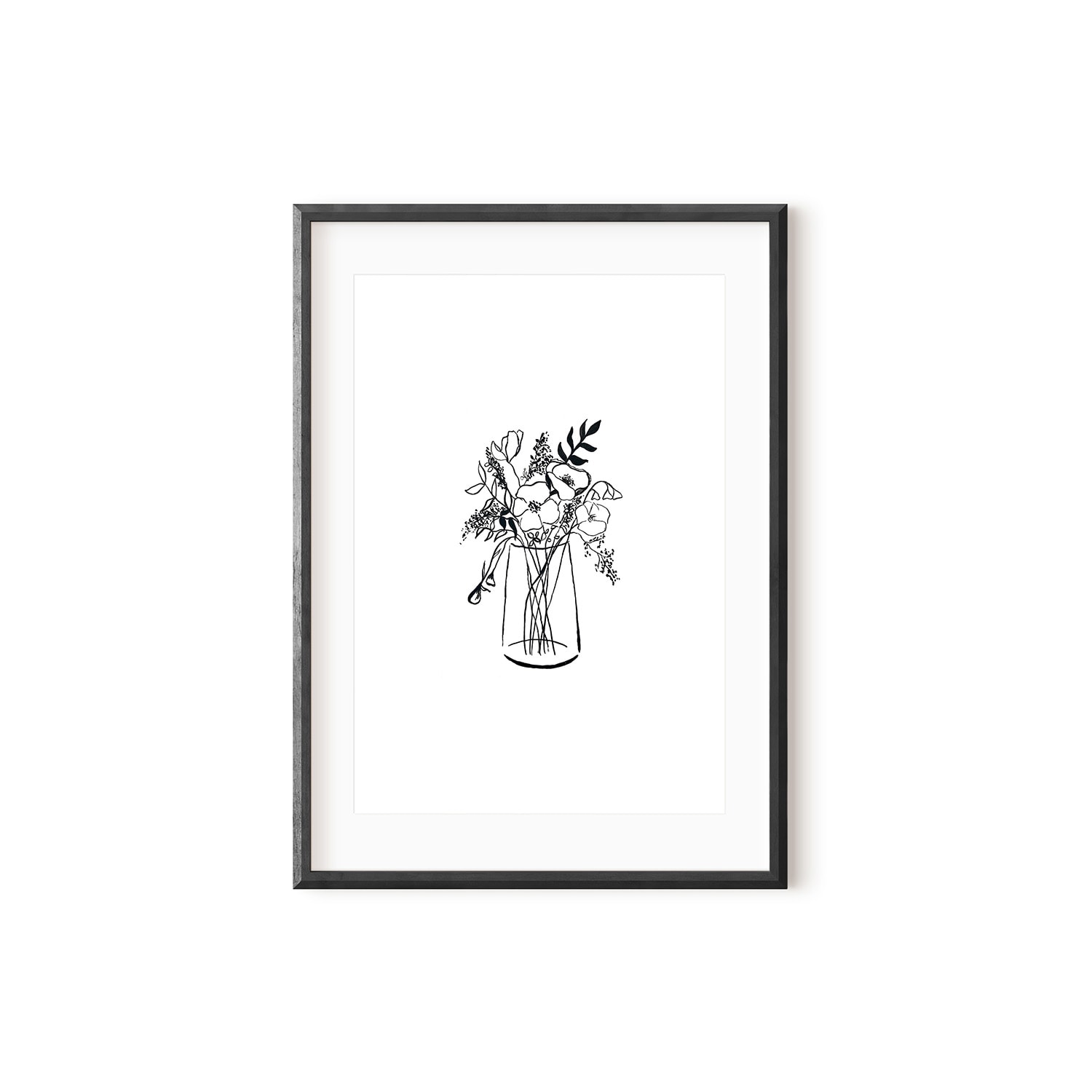Black / White Perfect Bouquet Ink Drawing Print A3 297 X 420Mm Emily M Art & Design