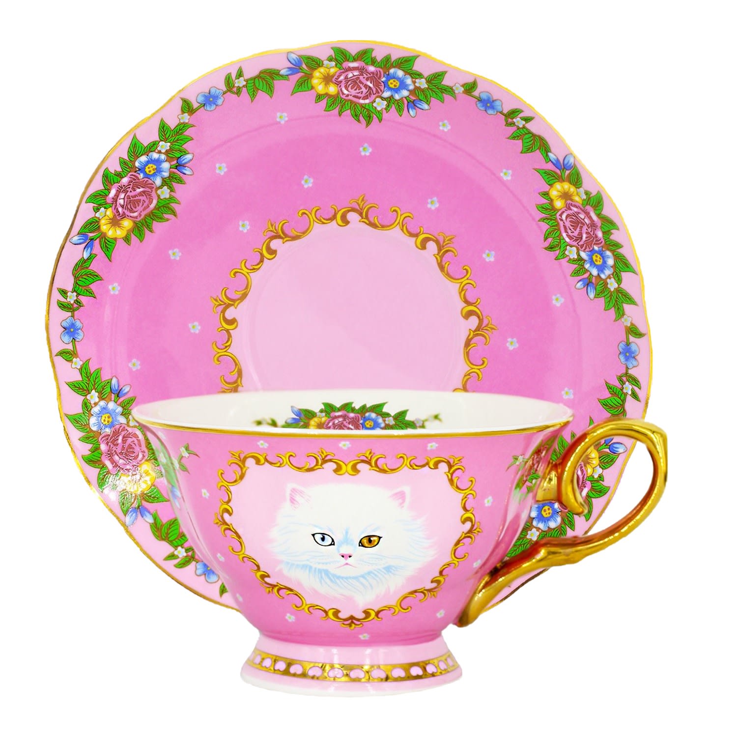 Pink / Purple Bowie Teacup & Saucer Poppy Angeloff