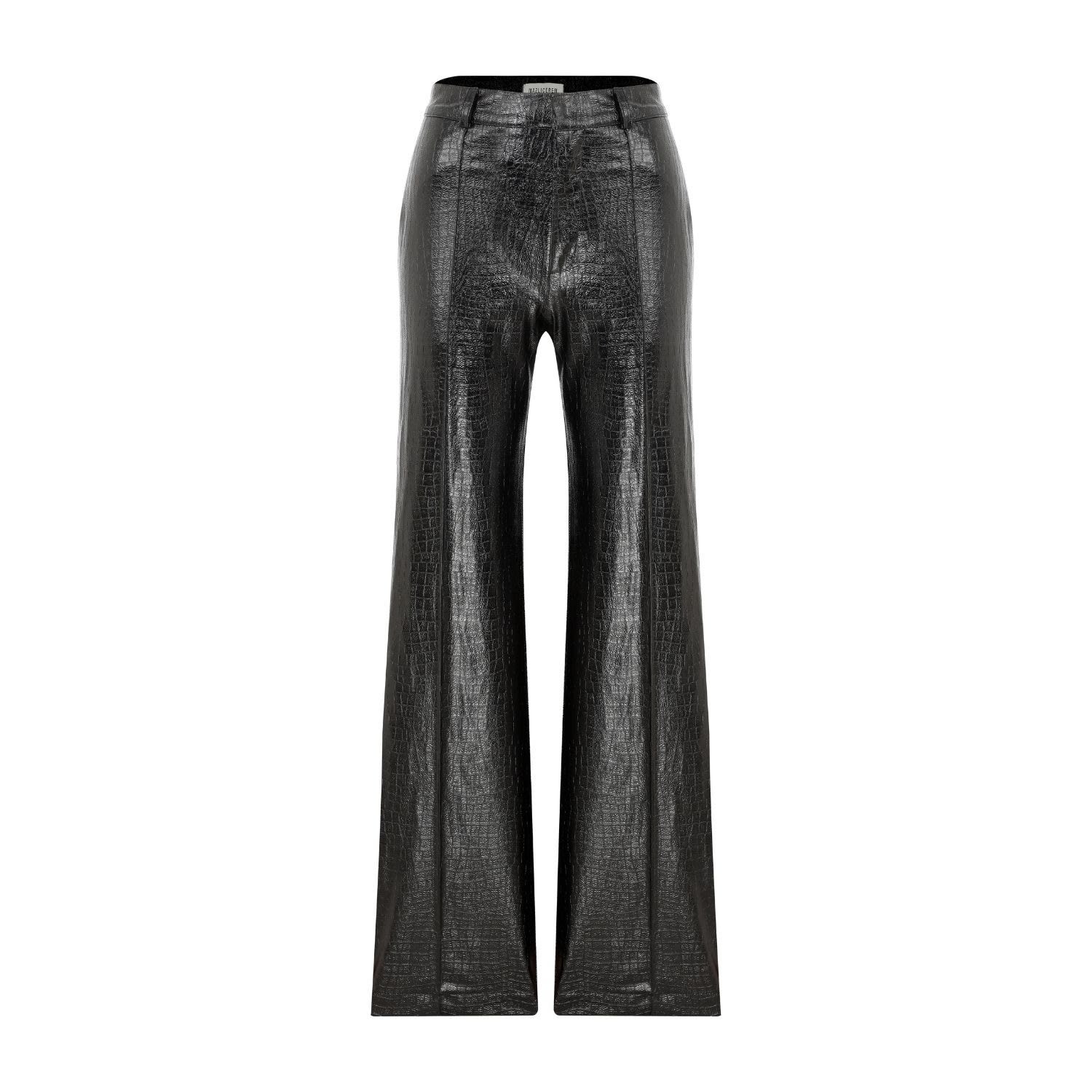 Nazli Ceren Women's Black Millie Straight Cut Croc-effect Trousers In Black