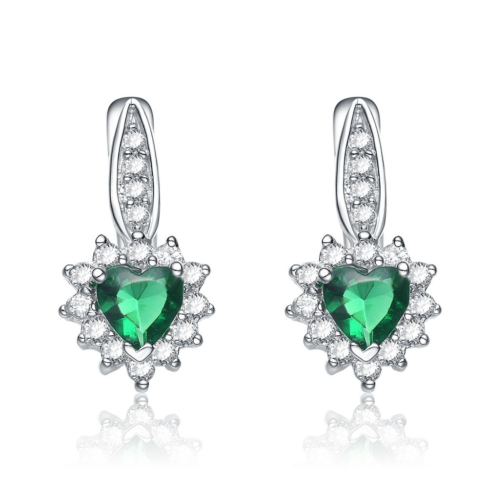 Genevive Jewelry Women's Green / White / Silver Sterling Silver Gree Cubic Zirconia Heart Drop Earrings In Multi