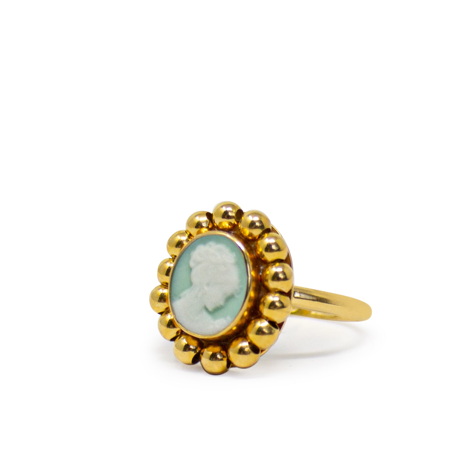 Women’s Gold-Plated Green Mini Cameo Beaded Ring Vintouch Italy