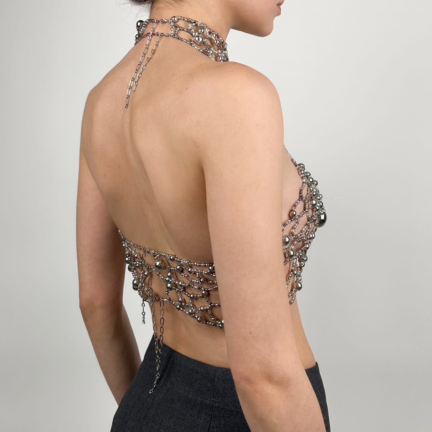 Zando Pearl Top for Women Rhinestone Mesh See Through Tops