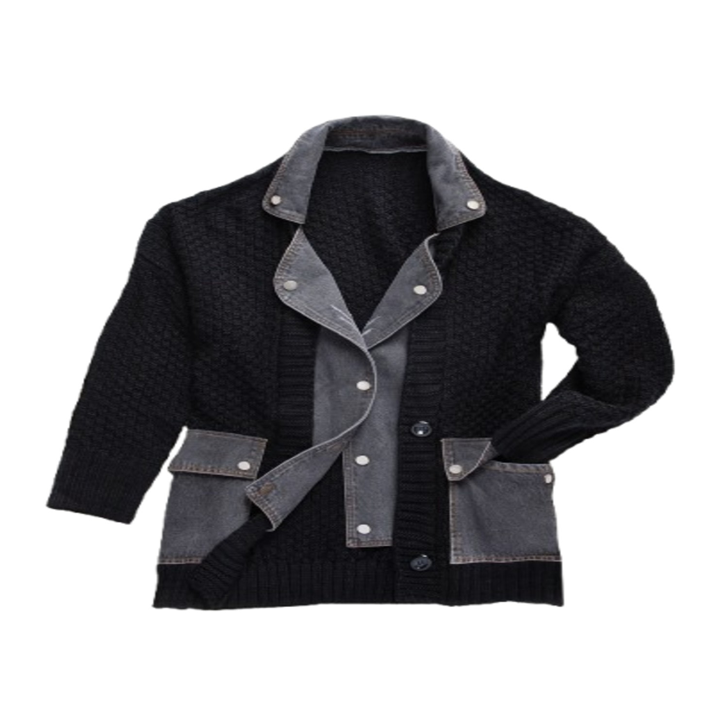 Saachi Women's Denim Knit Black Cardigan