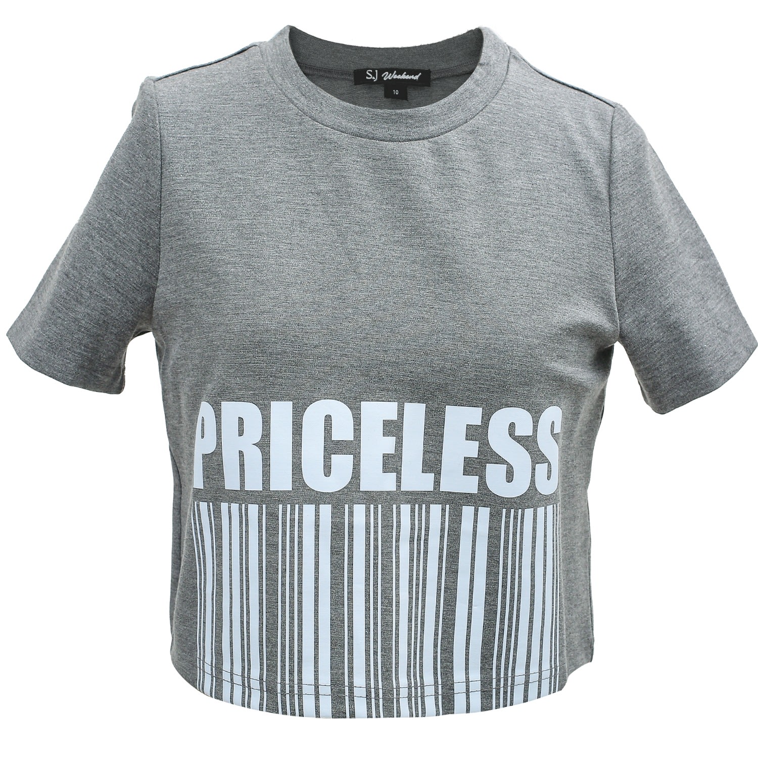 Smart And Joy Women's Typo Print Crop T-shirt - Grey In Grey