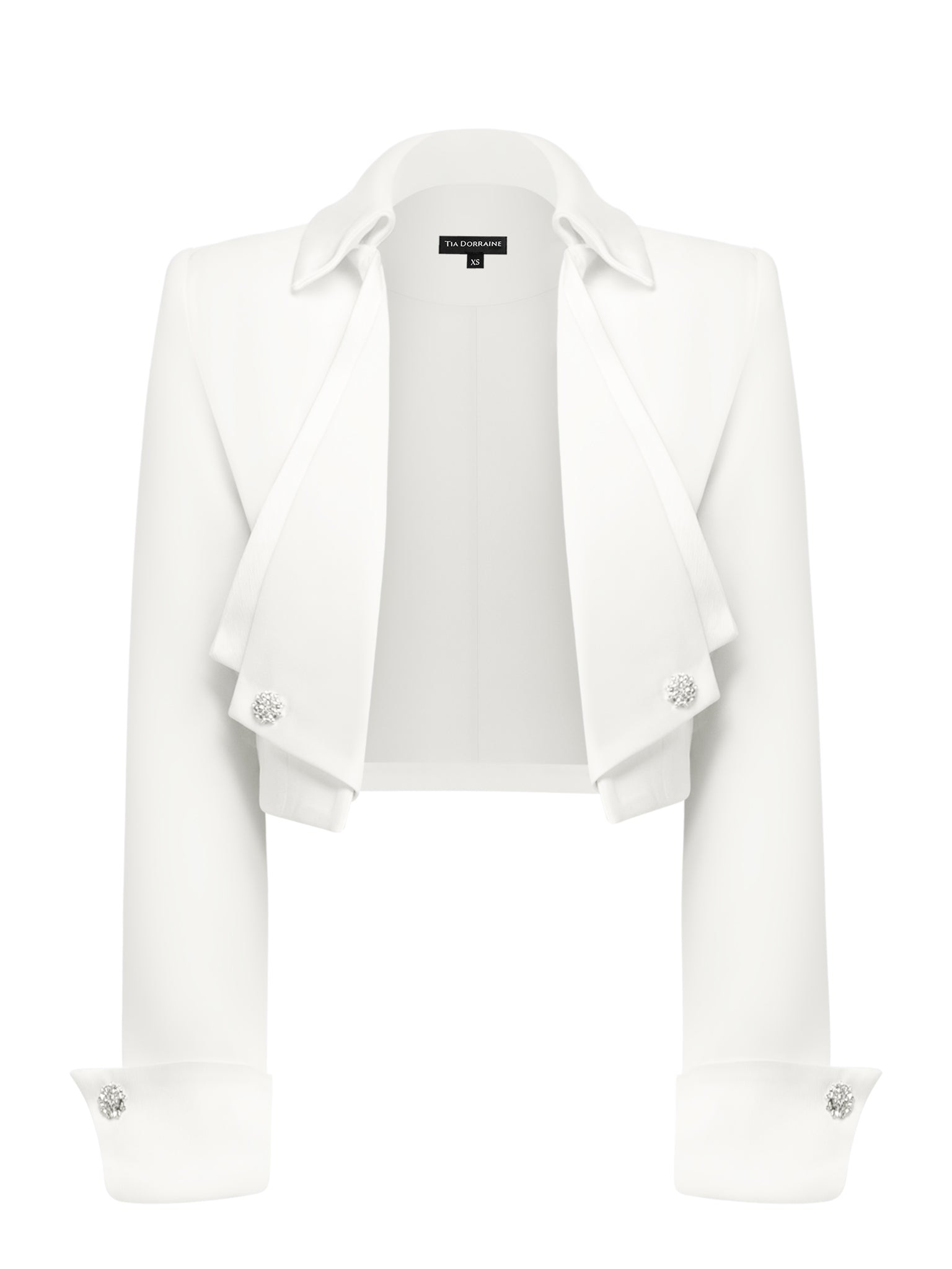 Tia Dorraine Women's A Touch Of Glamour Cropped Blazer Pearl White In White