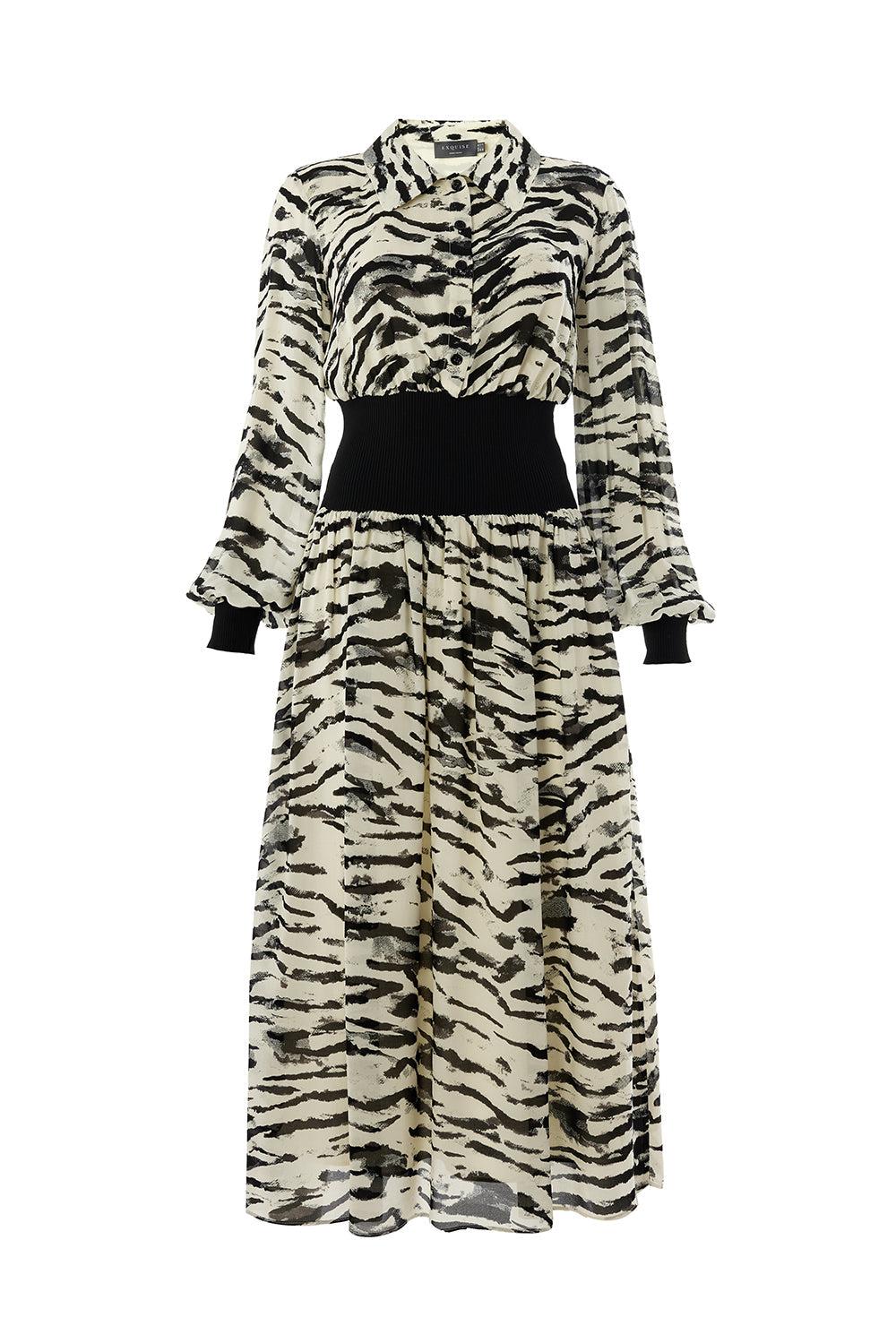 Women's Regular Waist Ribbed Lined Midi Paulina Dress