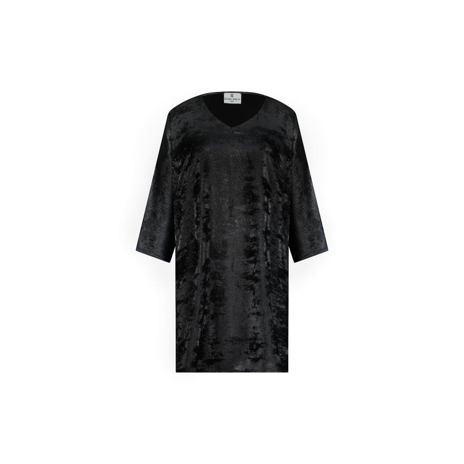 Dhara Sheth Dubai Women's Shadow Of Sequin Shimmer Black Short Kaftan Dress - Party Dress In Black