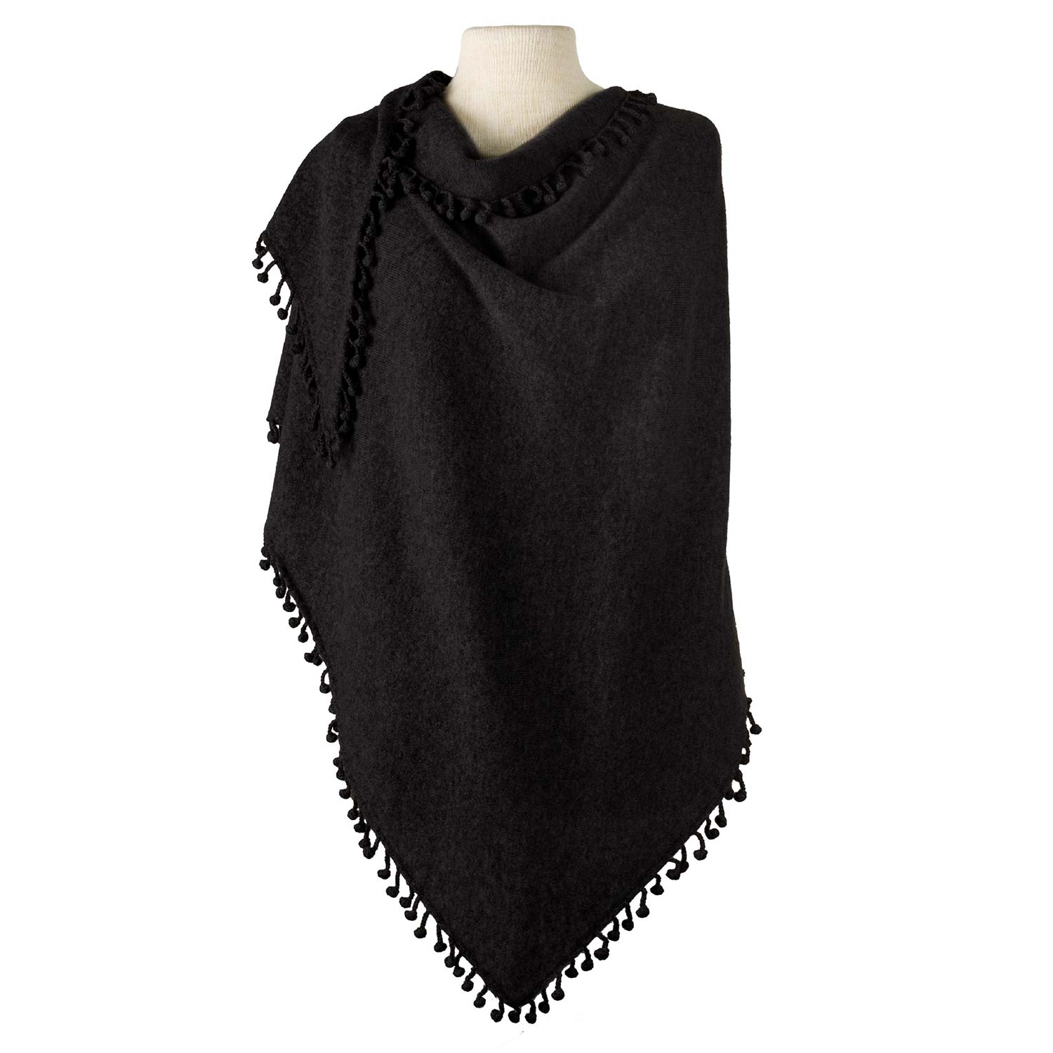 Women’s Alpine Cashmere Pom-Pom Triangle Wrap - Black