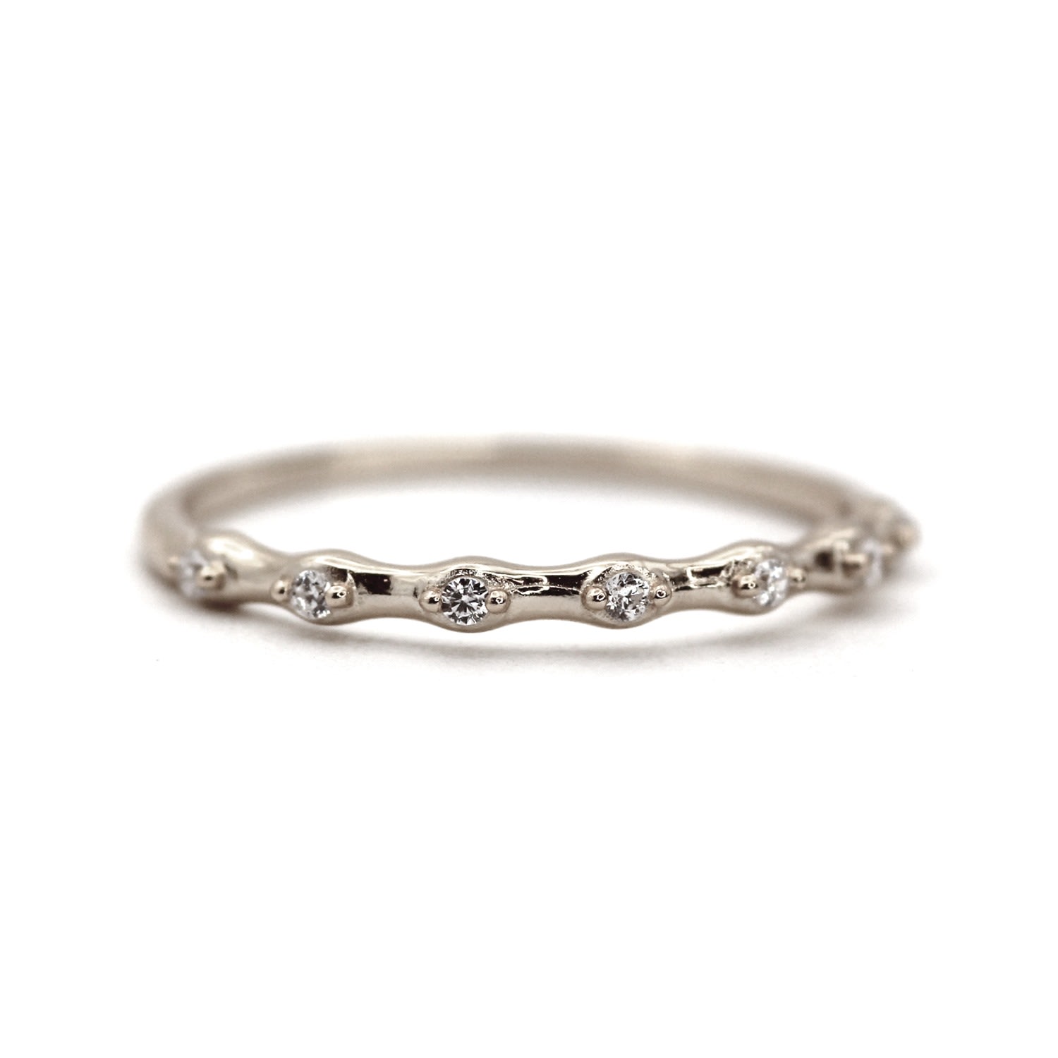 Women’s Unique Eternity Diamond Settings Hammered Textured White Gold Ring Vicstonenyc Fine Jewelry