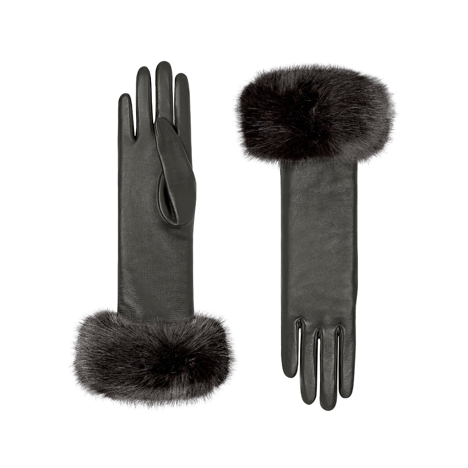 Women’s Lucie Leather Glove W/ Faux Fur Cuff - Grey 6" Cornelia James