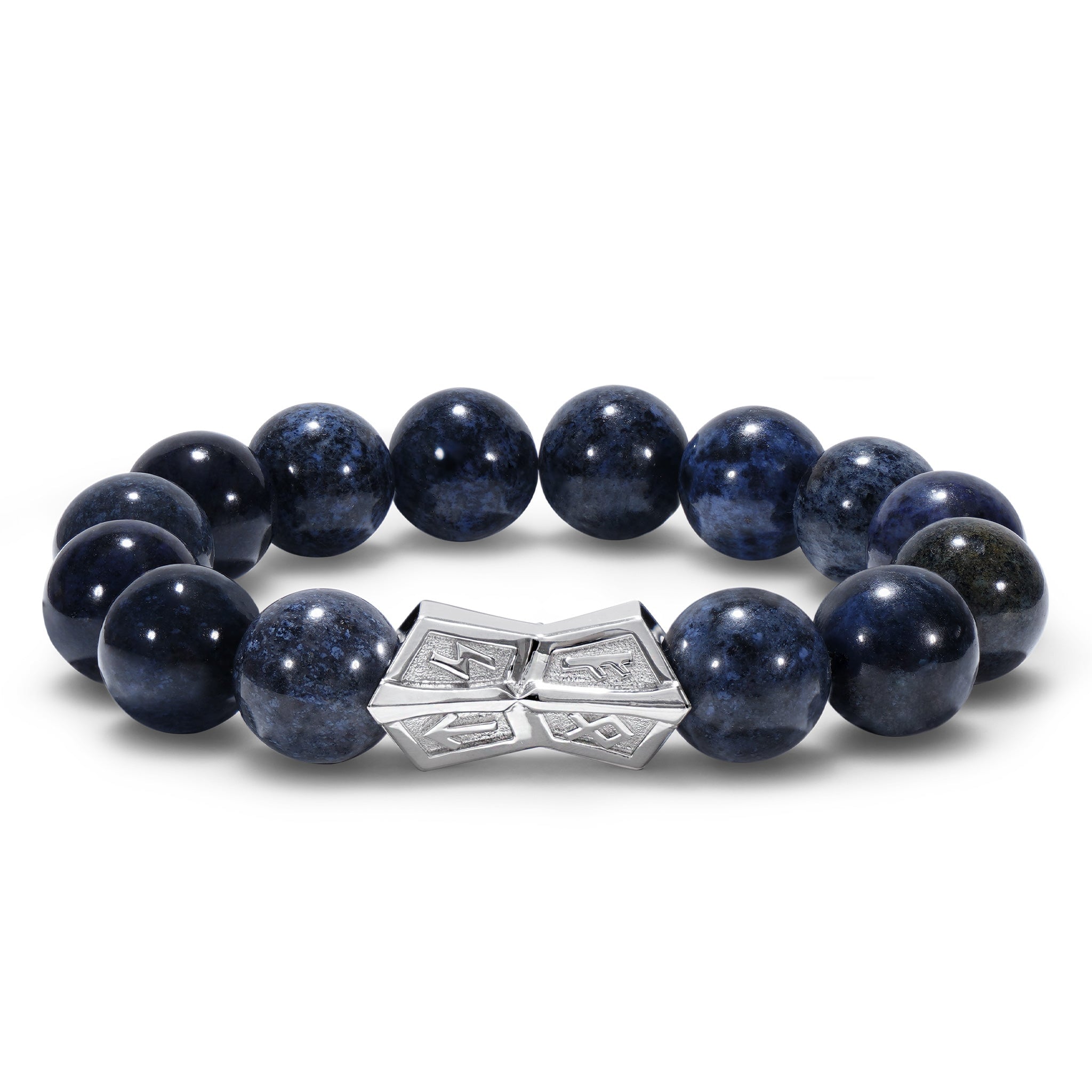 Men’s Blue Runes-Engraved Crossguard Dumortierite Beaded Bracelet Awnl