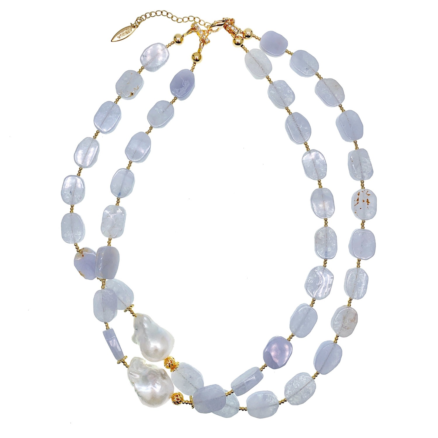 Farra Women's Blue / White Blue Lace Agate Double Strands Statement Necklace