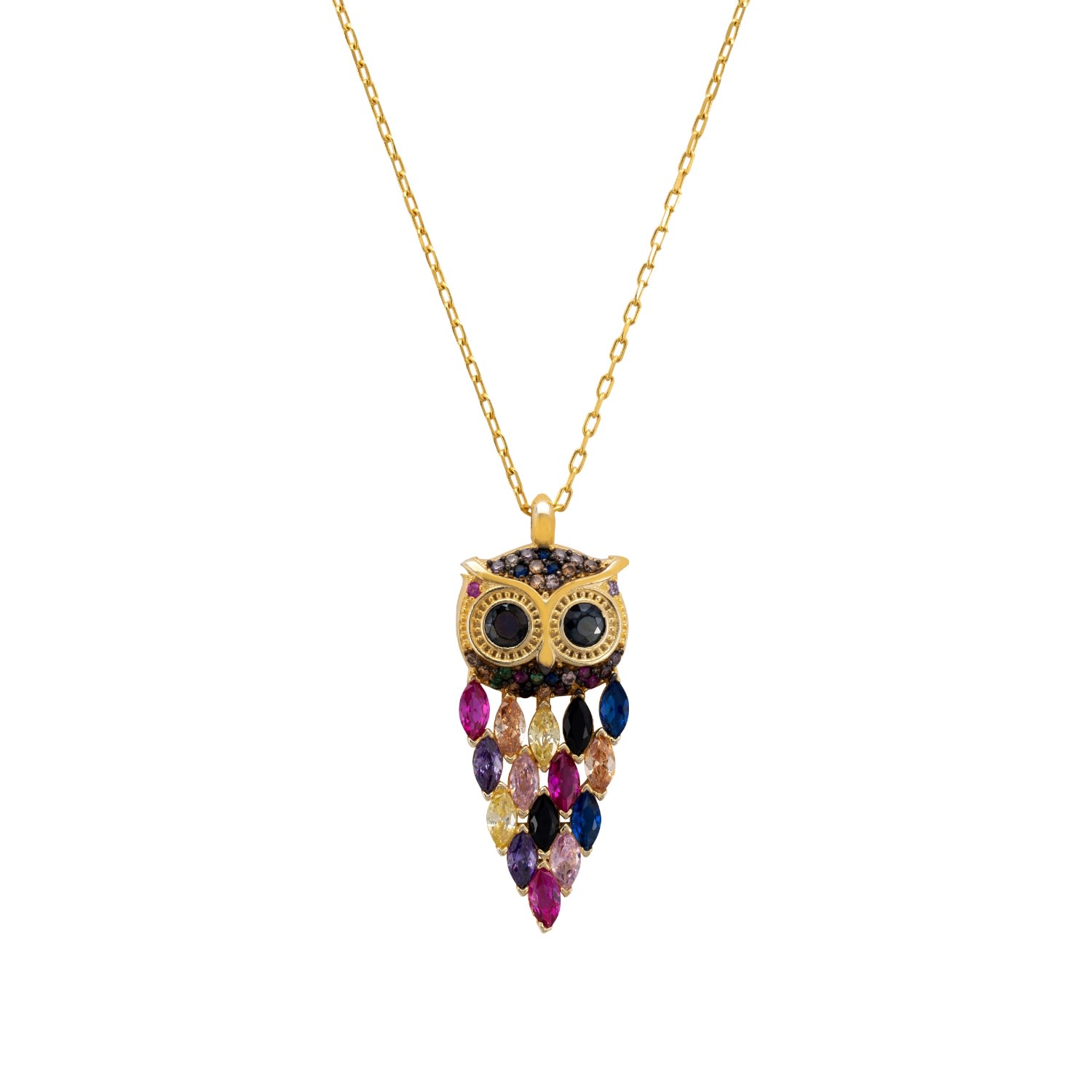 Women’s Owl Rainbow Pendant Necklace Gold Latelita