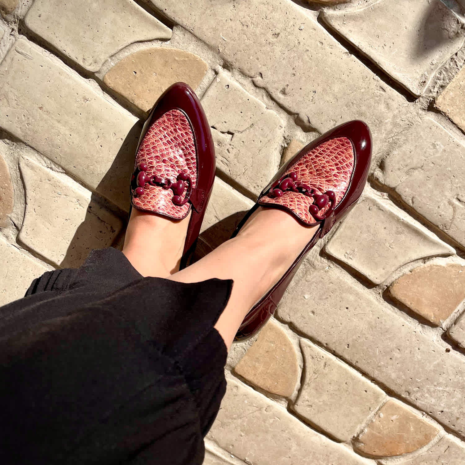 Caprice Burgundy Patent Leather Loafer Shoes | Mandragora design 